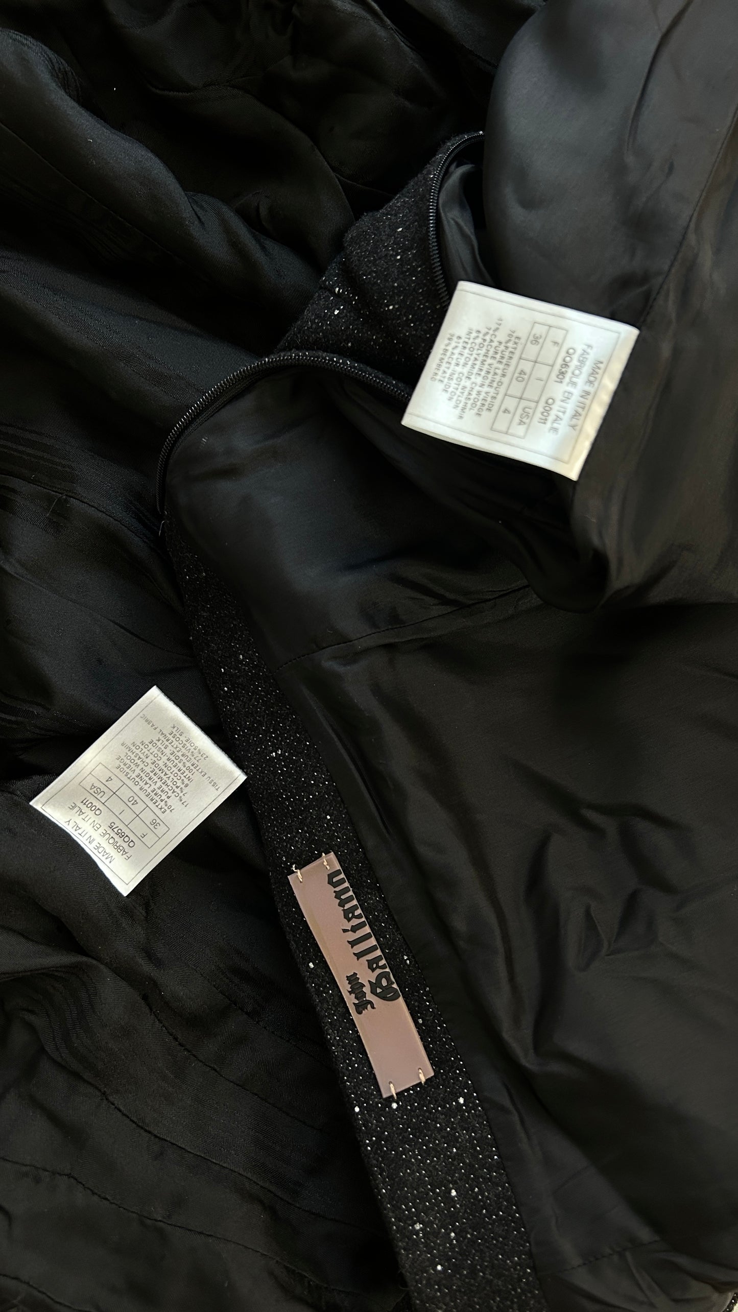 John Galliano black and silver lurex weave suit