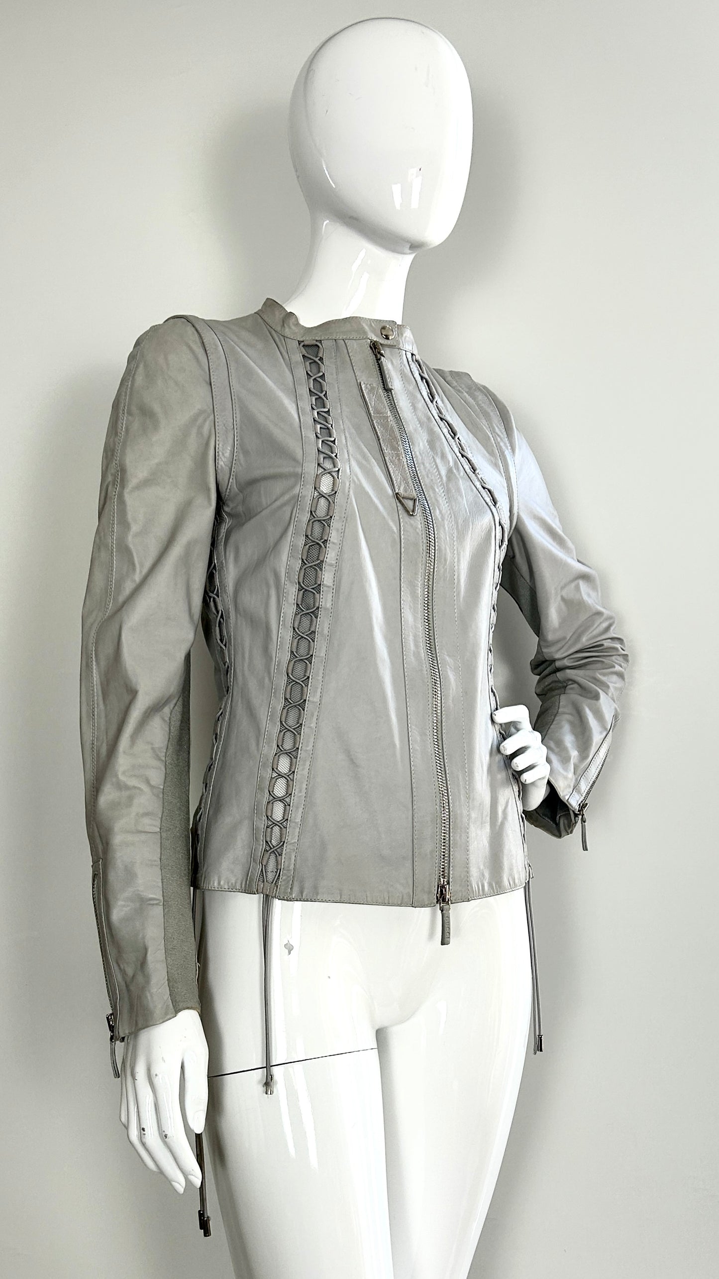 Gucci leather bomber with detachable sleeves