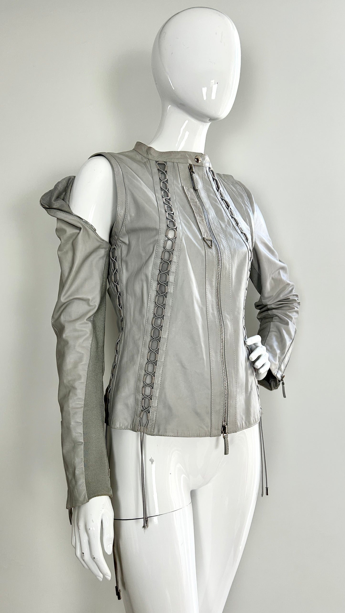 Gucci leather bomber with detachable sleeves