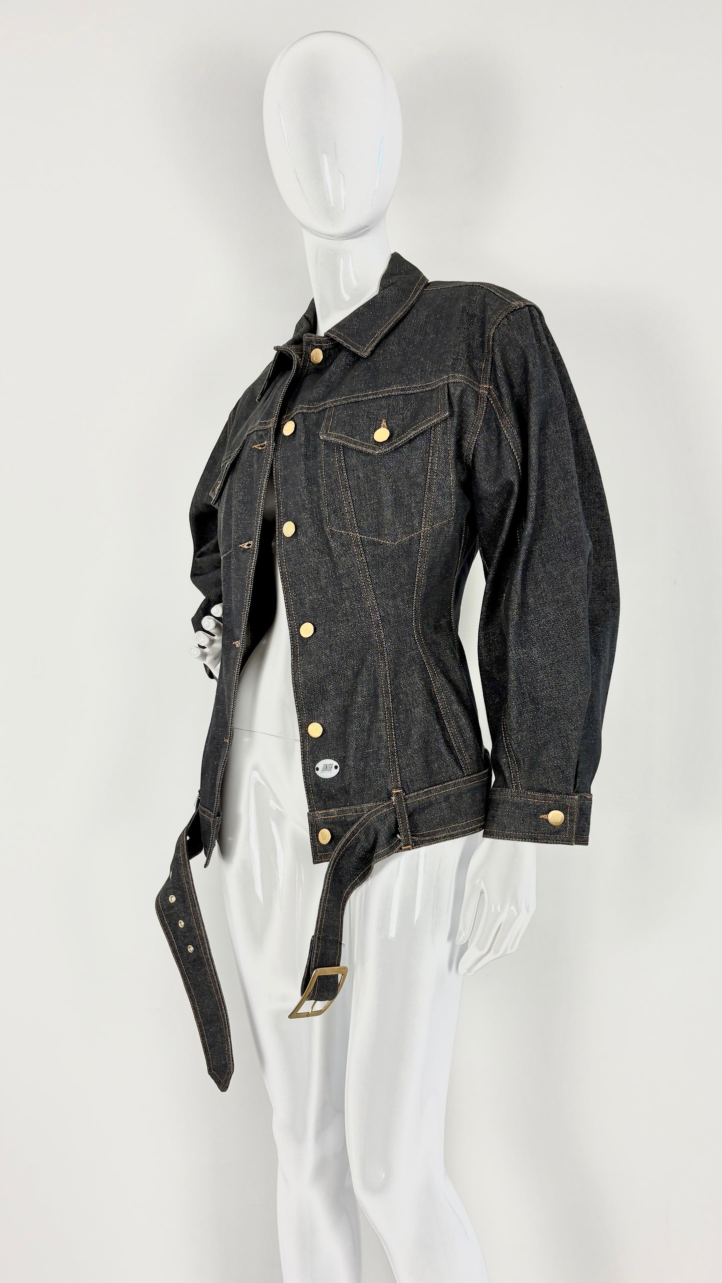 Junior Gaultier sculpted denim jacket with integrated belt