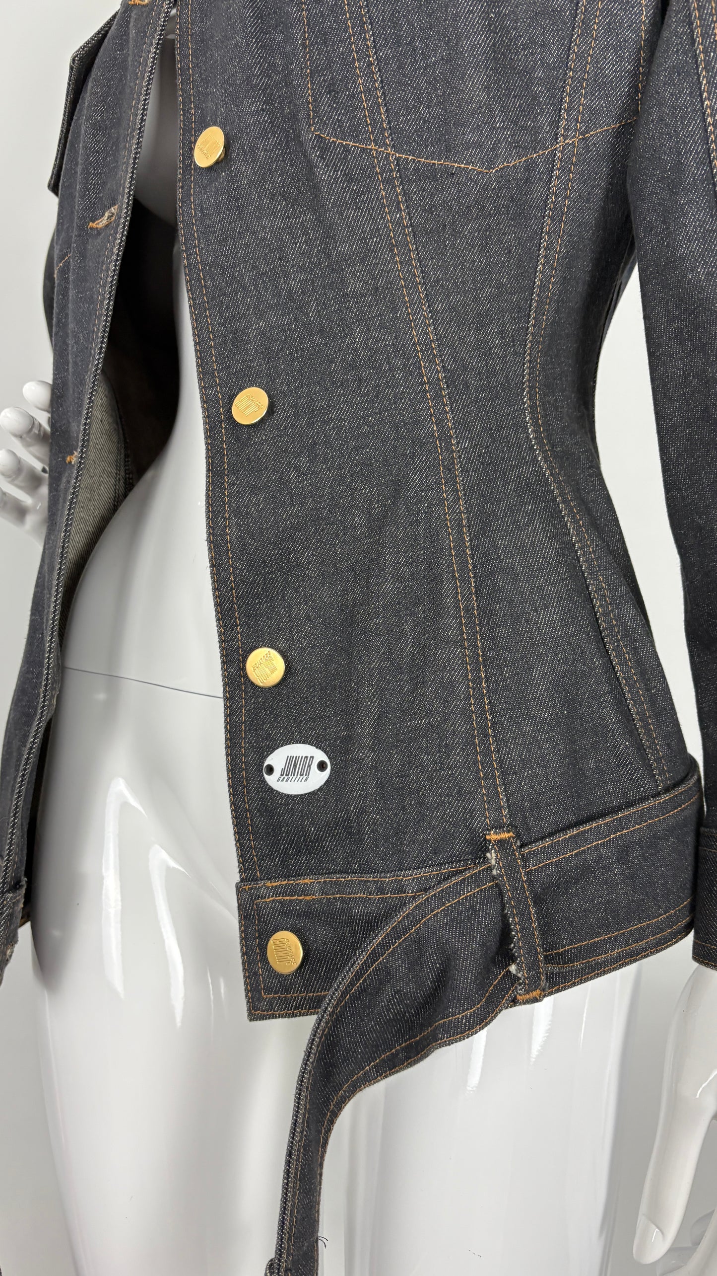 Junior Gaultier sculpted denim jacket with integrated belt