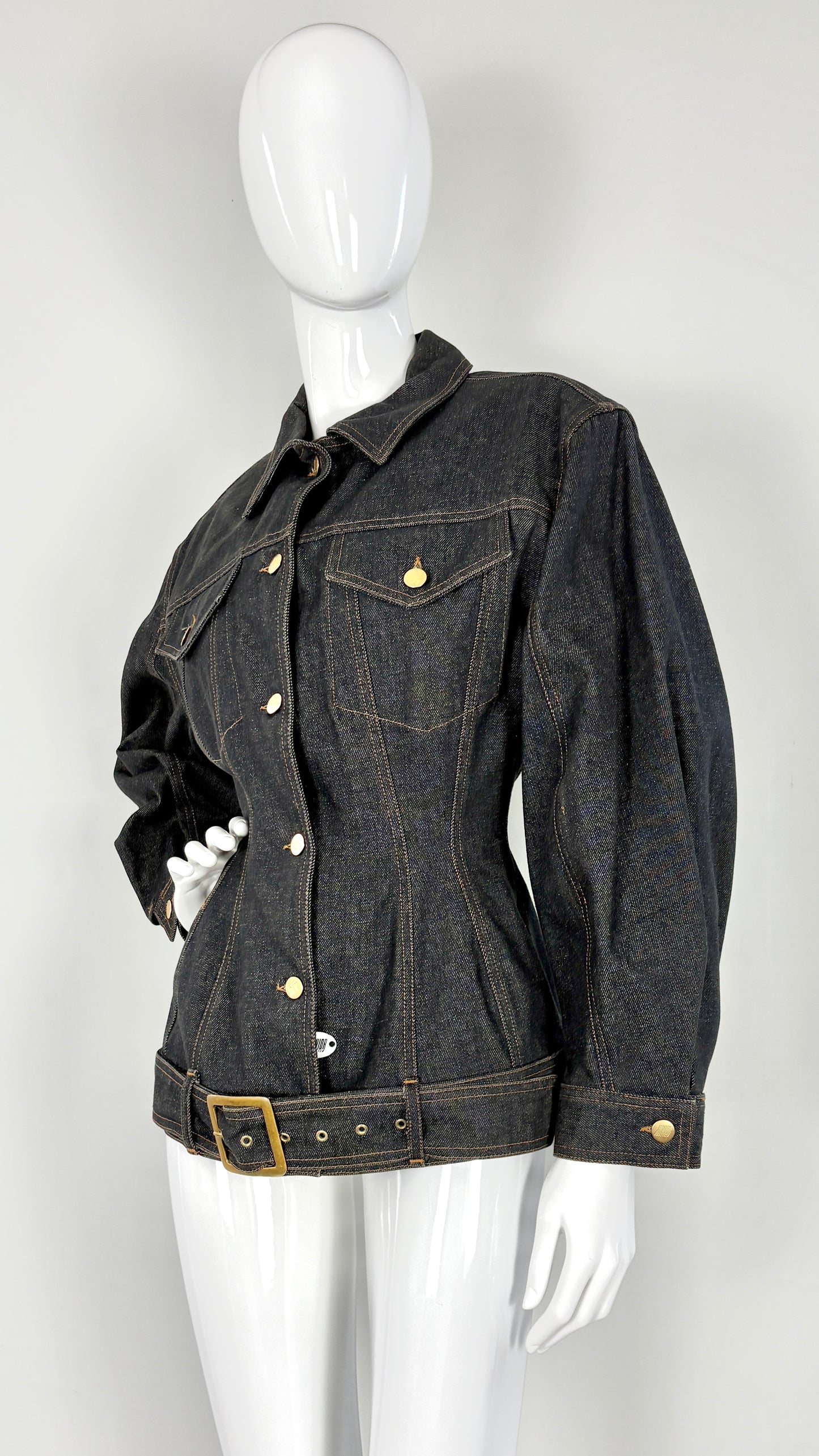 Junior Gaultier sculpted denim jacket with integrated belt