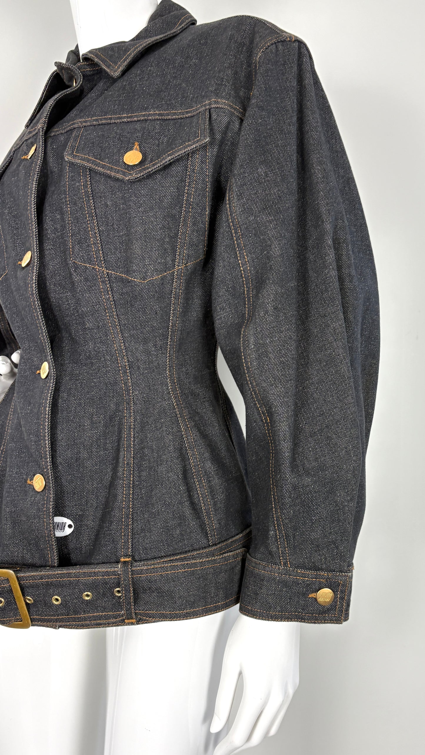 Junior Gaultier sculpted denim jacket with integrated belt