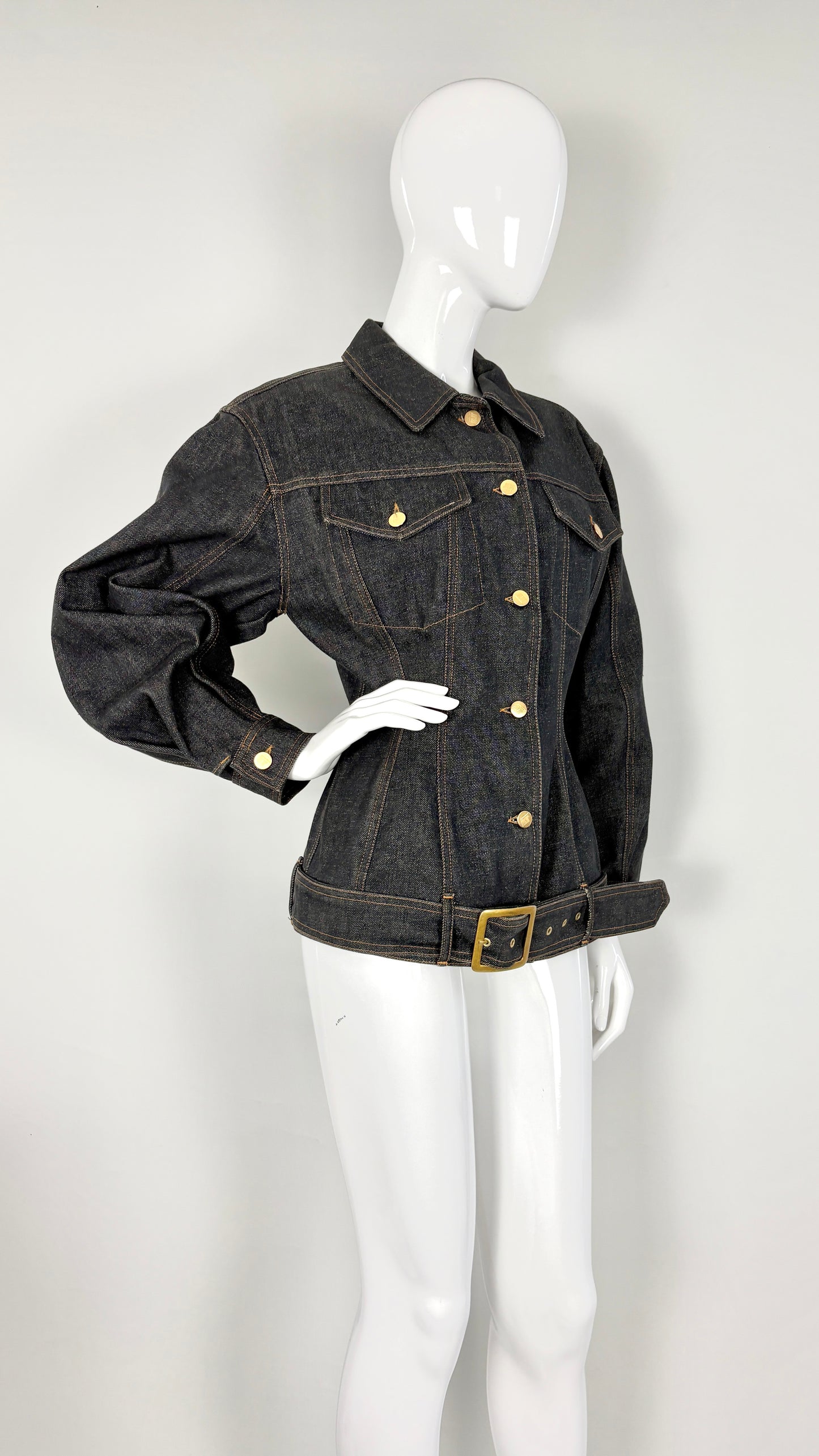 Junior Gaultier sculpted denim jacket with integrated belt