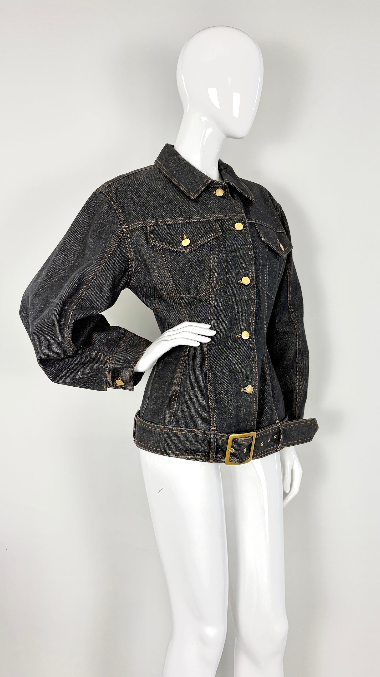 Junior Gaultier sculpted denim jacket with integrated belt