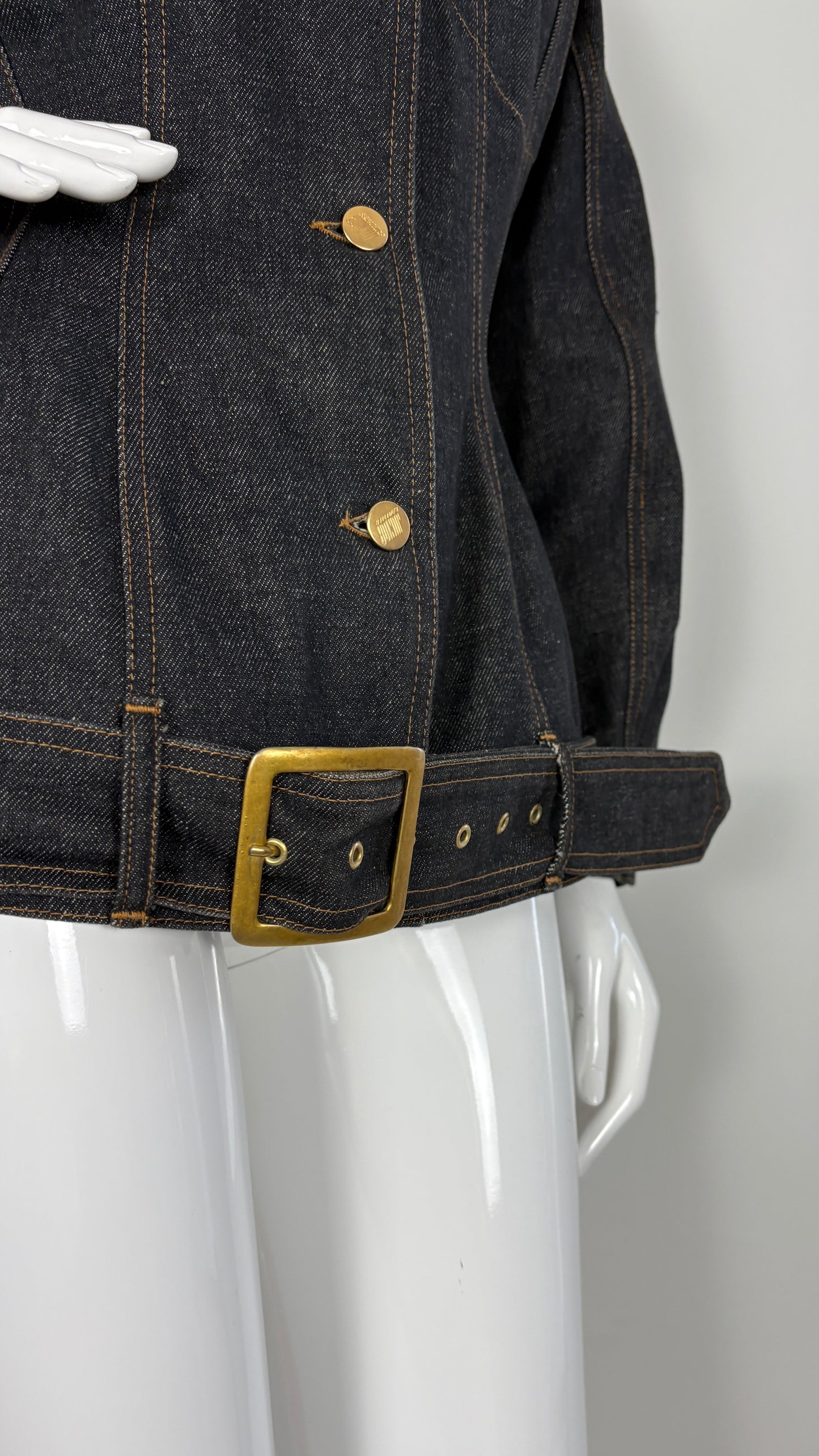 Junior Gaultier sculpted denim jacket with integrated belt