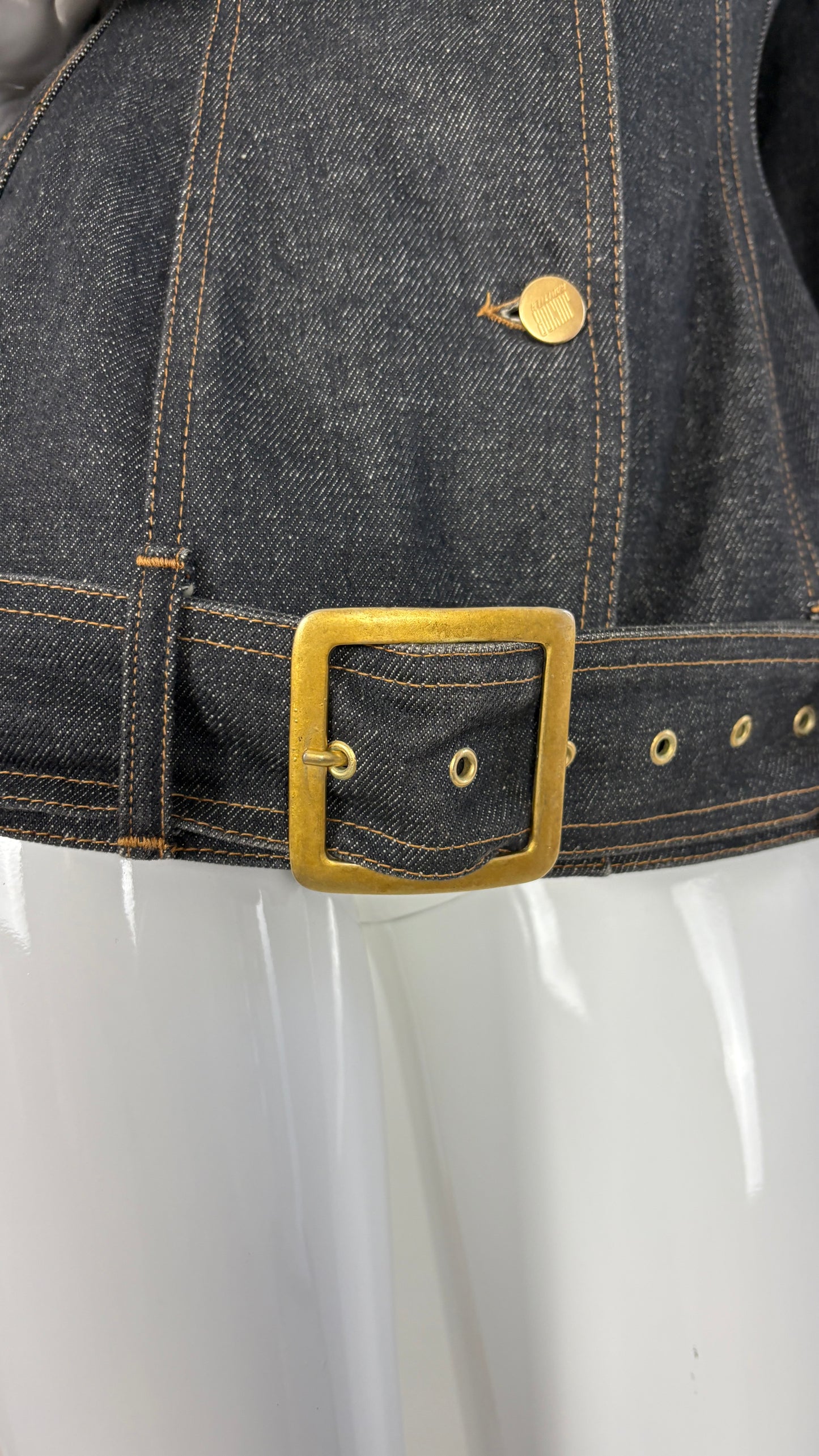 Junior Gaultier sculpted denim jacket with integrated belt