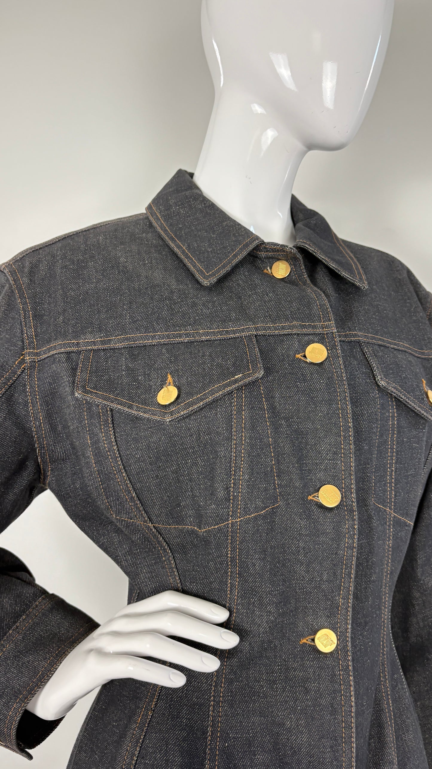 Junior Gaultier sculpted denim jacket with integrated belt