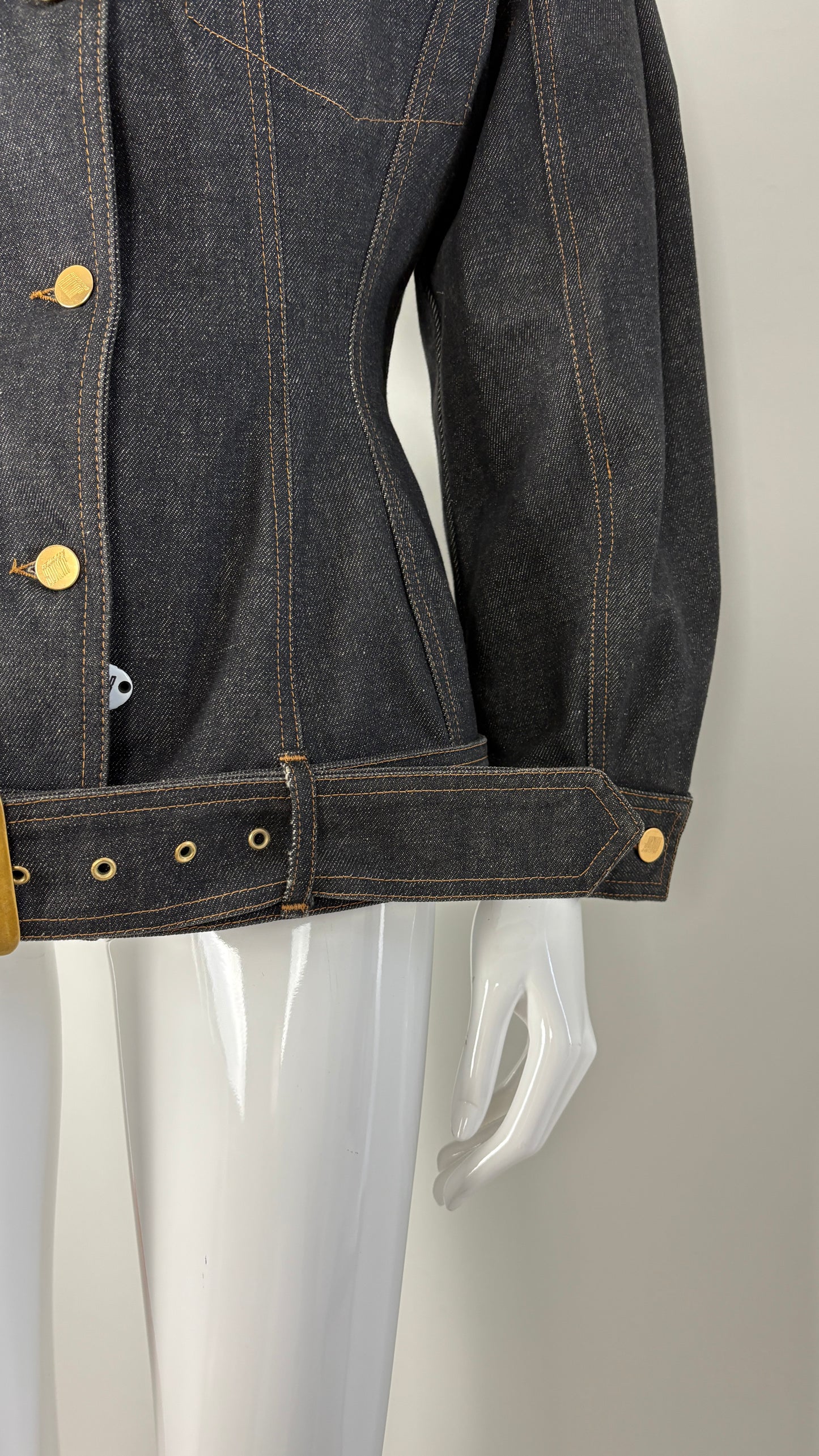Junior Gaultier sculpted denim jacket with integrated belt