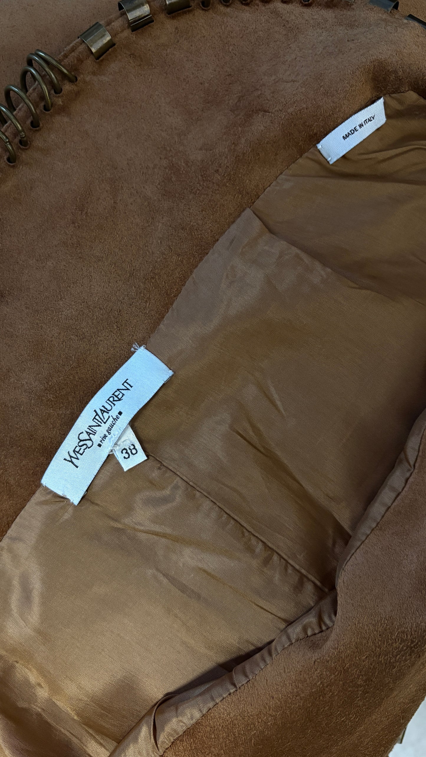 Yves Saint Laurent S/S 2002 pierced suede skirt