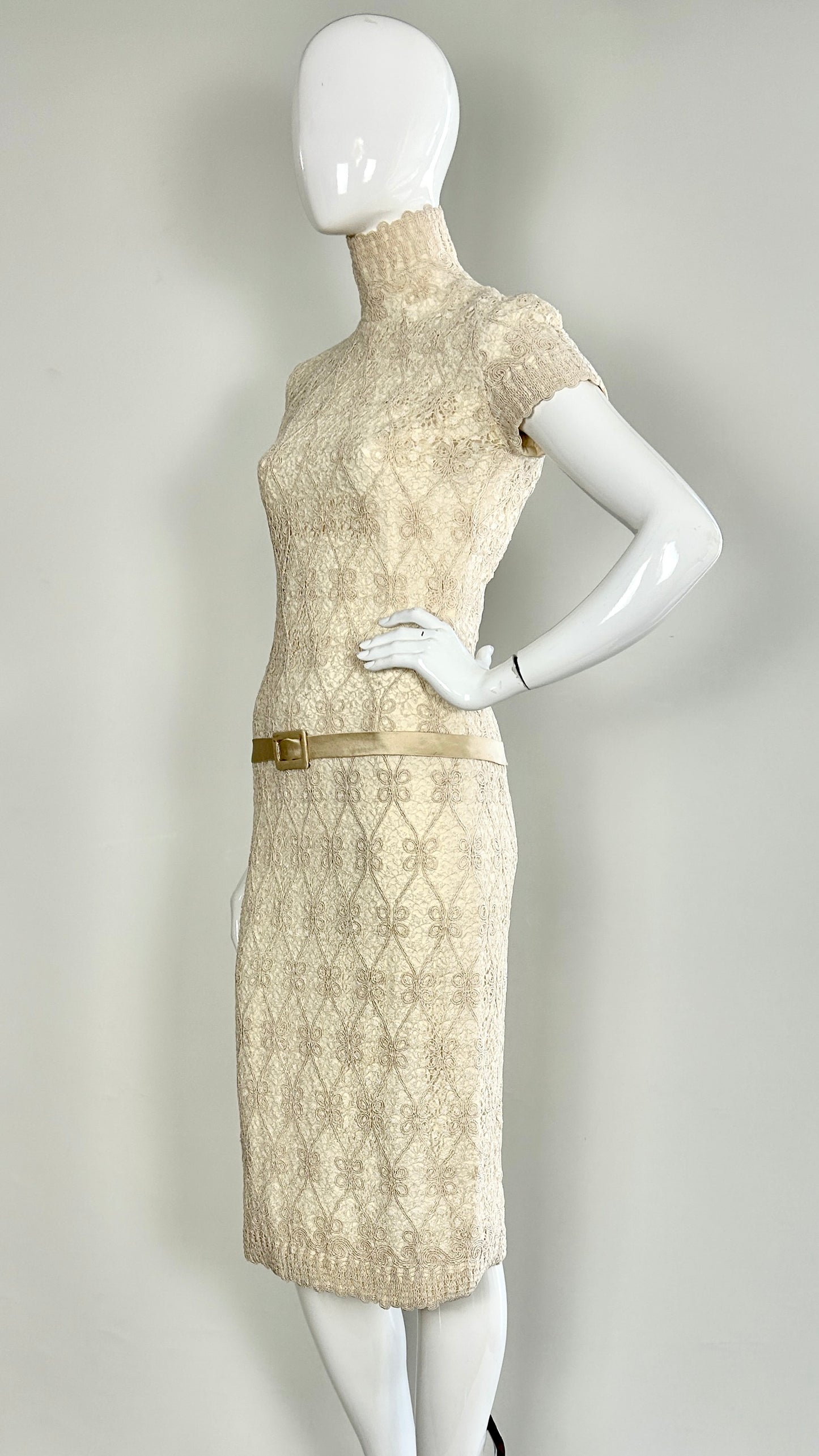 Scherrer Couture broderie anglaise style dress with satin belt