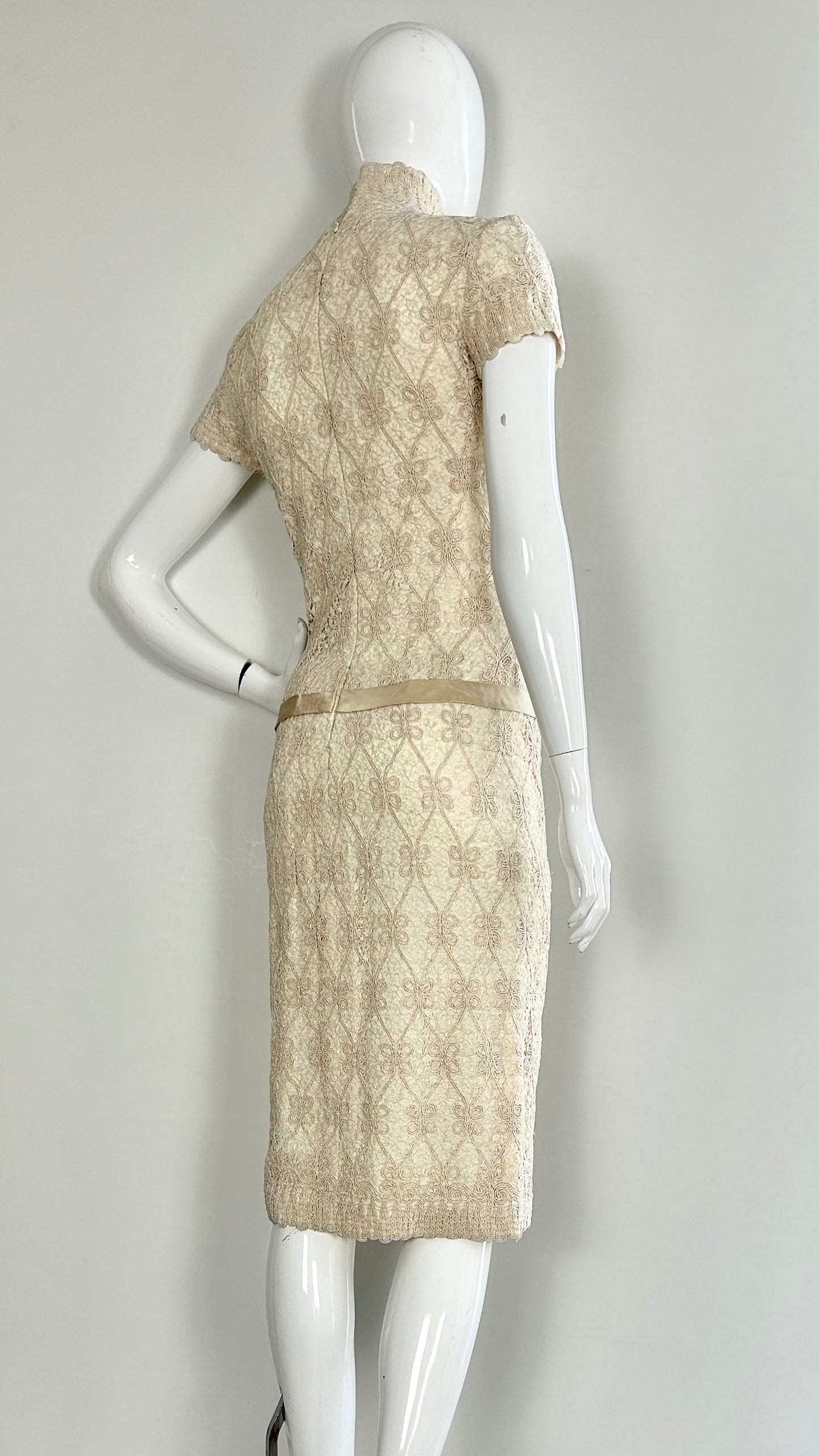 Scherrer Couture broderie anglaise style dress with satin belt