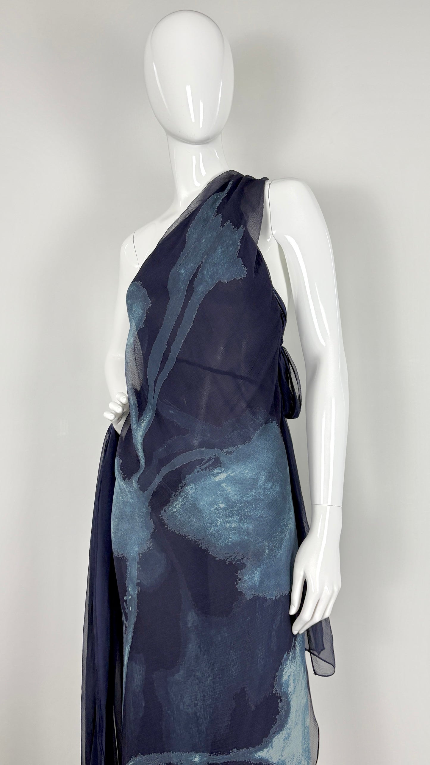 Donna Karan S/S 2000 floral print chiffon asymmetric dress