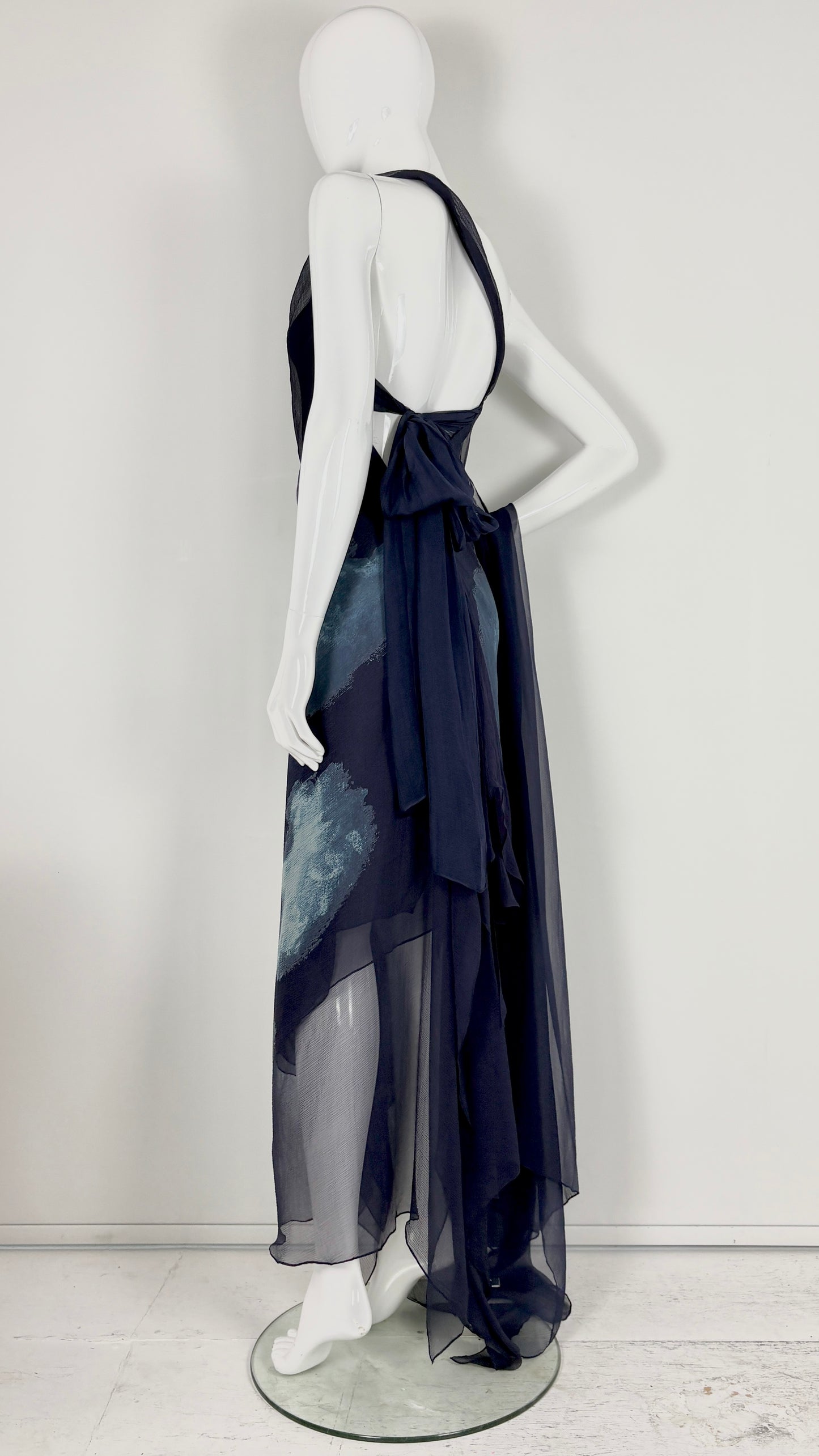 Donna Karan S/S 2000 floral print chiffon asymmetric dress