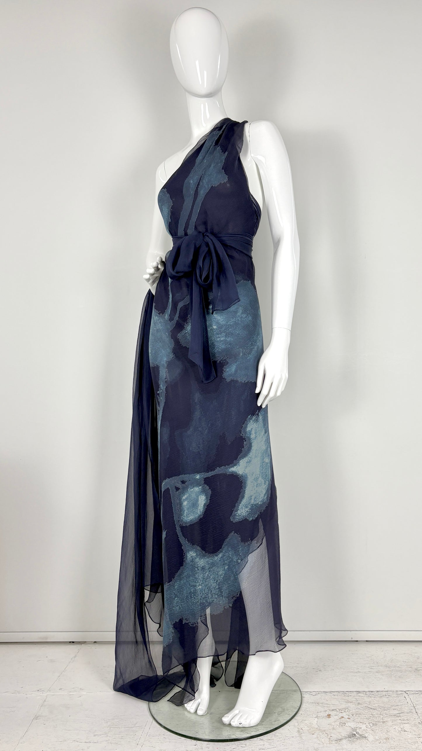 Donna Karan S/S 2000 floral print chiffon asymmetric dress