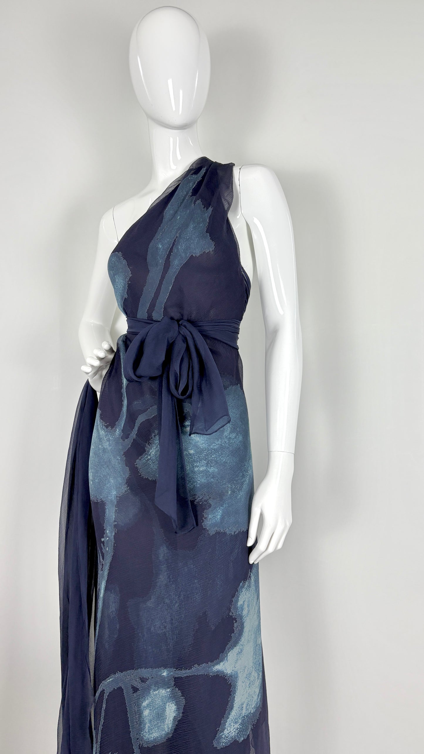 Donna Karan S/S 2000 floral print chiffon asymmetric dress