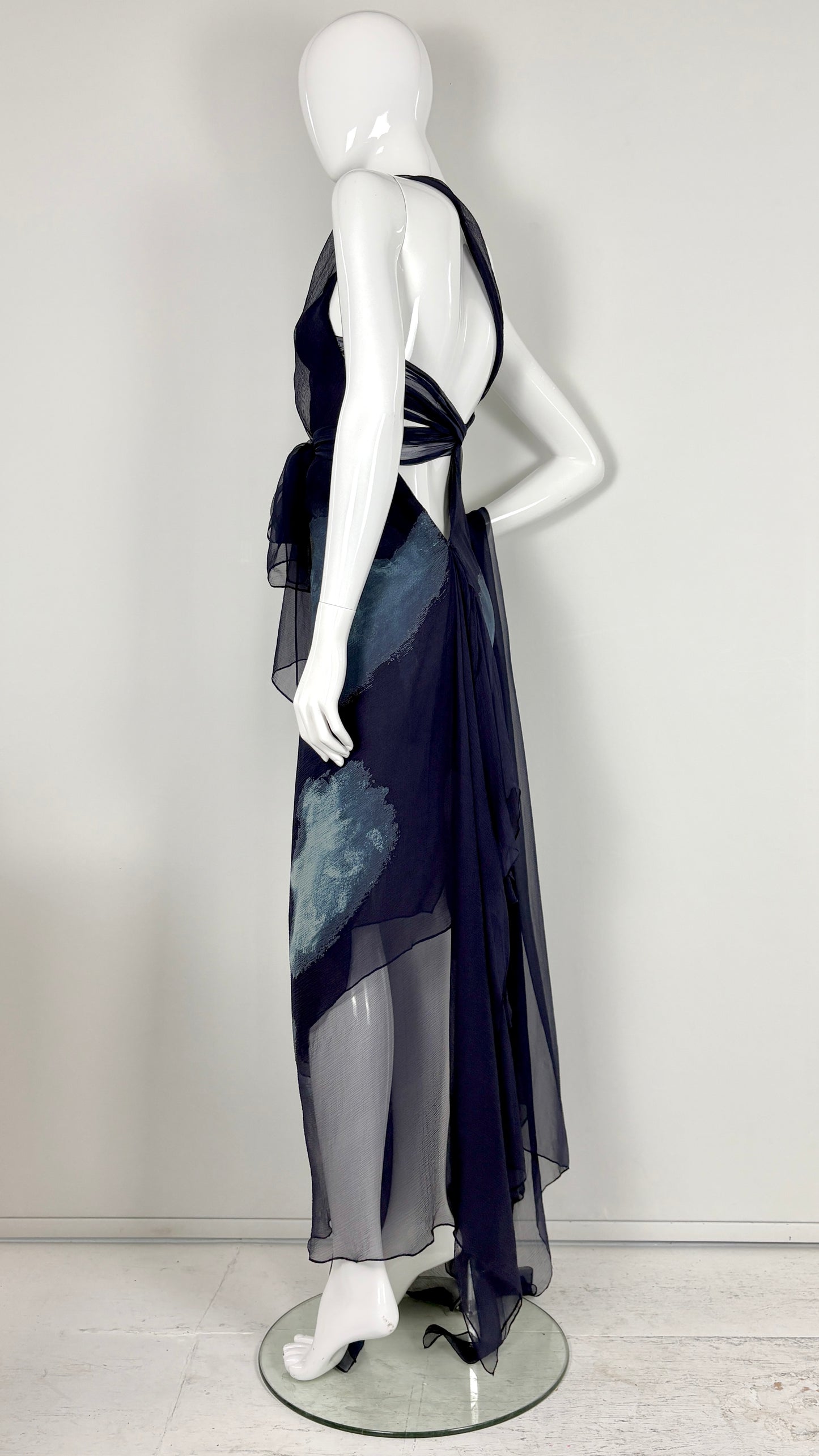 Donna Karan S/S 2000 floral print chiffon asymmetric dress