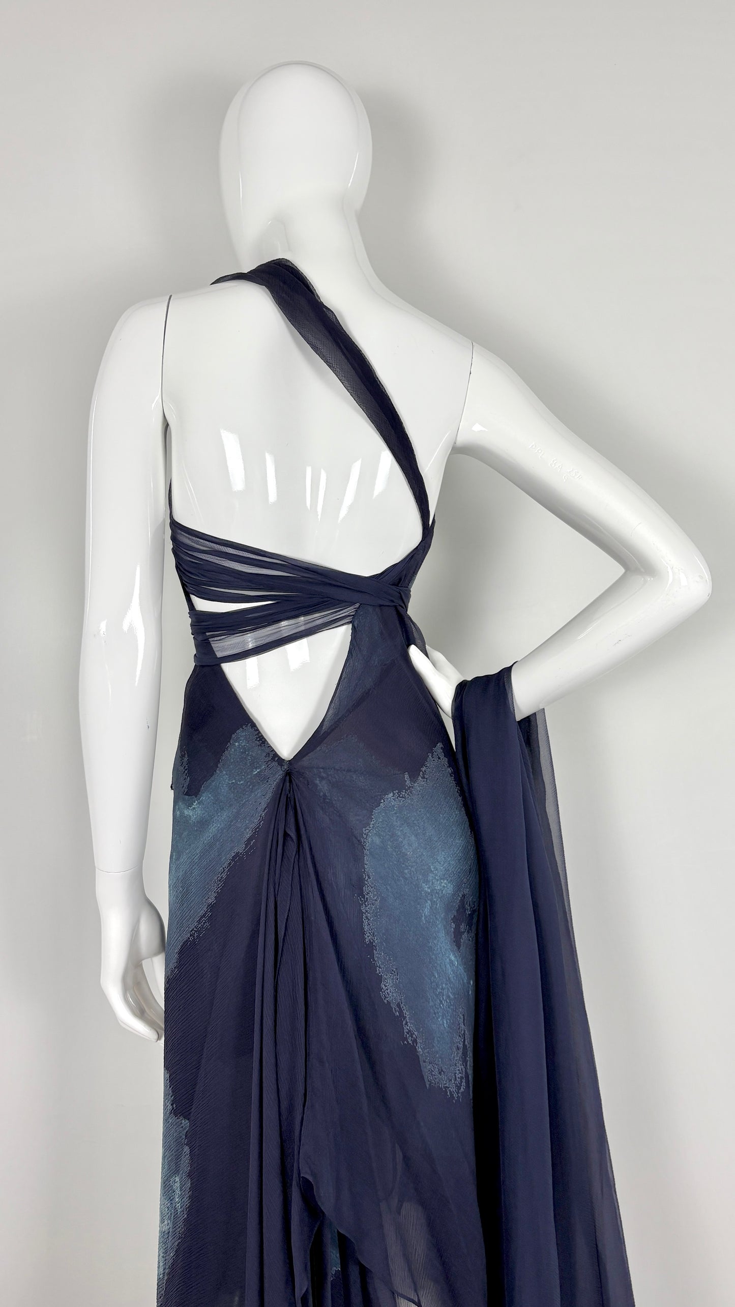 Donna Karan S/S 2000 floral print chiffon asymmetric dress