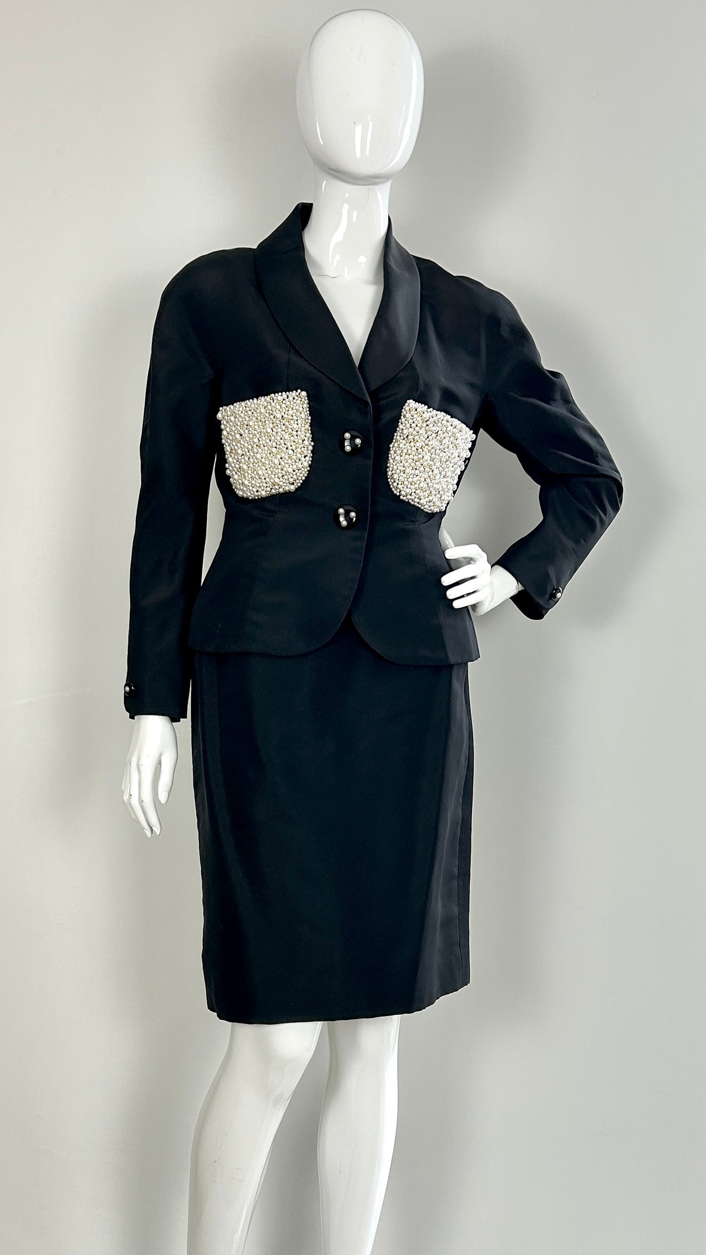 Chanel pearl embroidered pocket suit