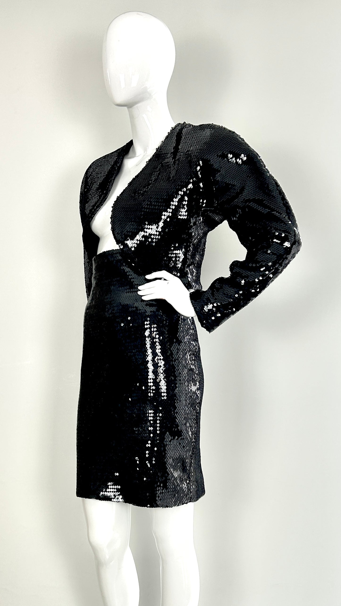 Stephen Sprouse black sequin asymmetric two piece