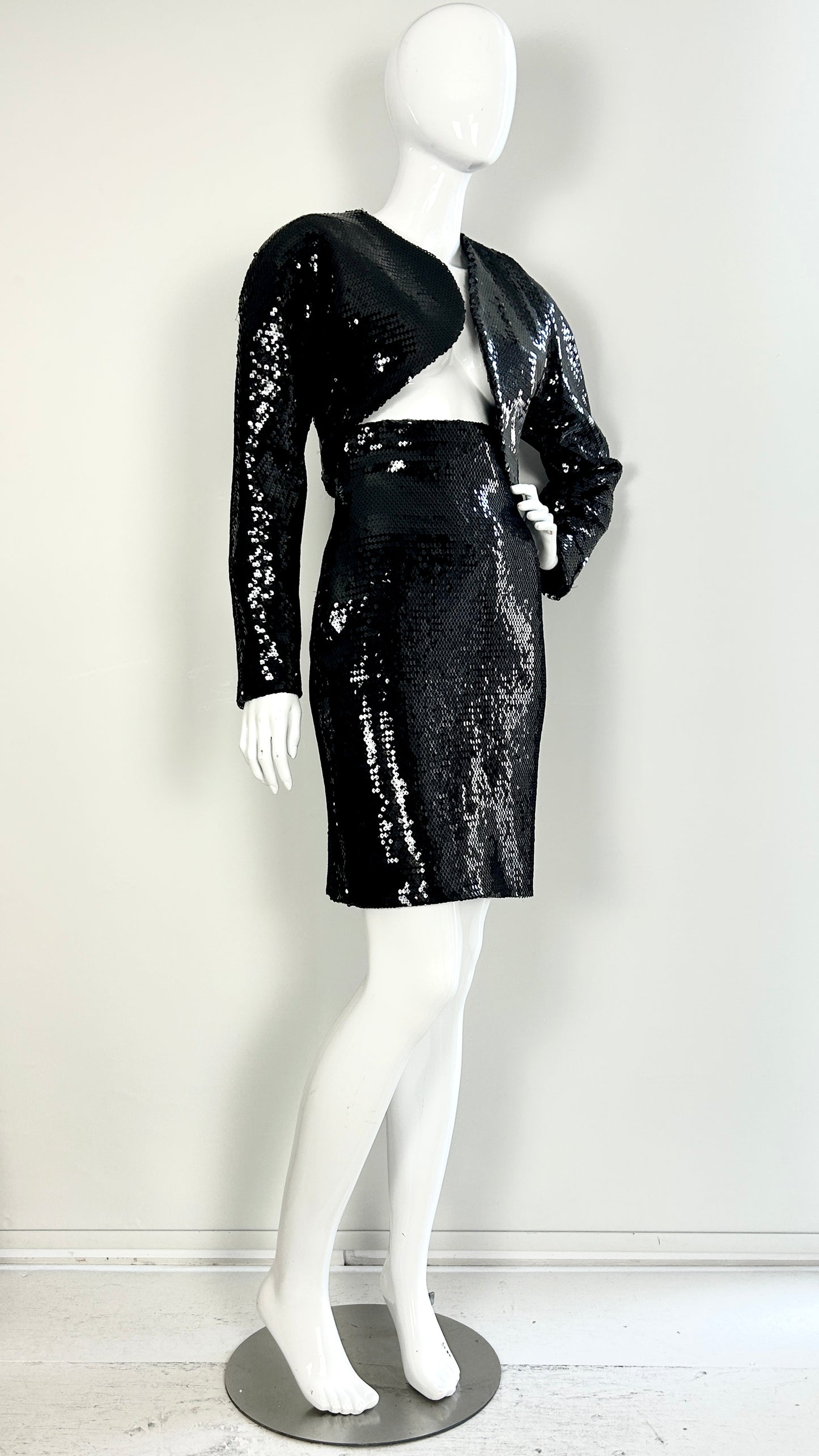 Stephen Sprouse black sequin asymmetric two piece