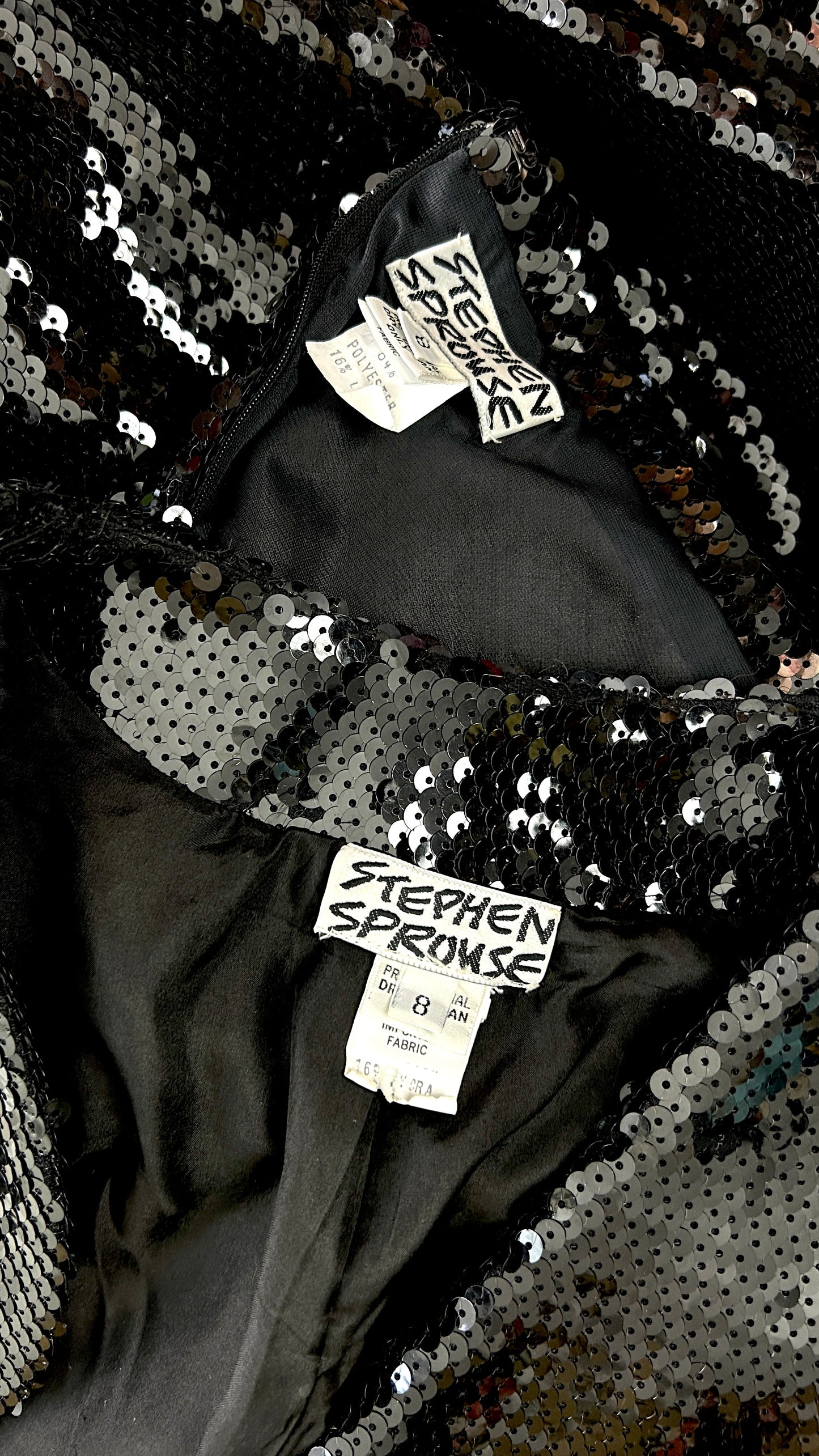Stephen Sprouse black sequin asymmetric two piece