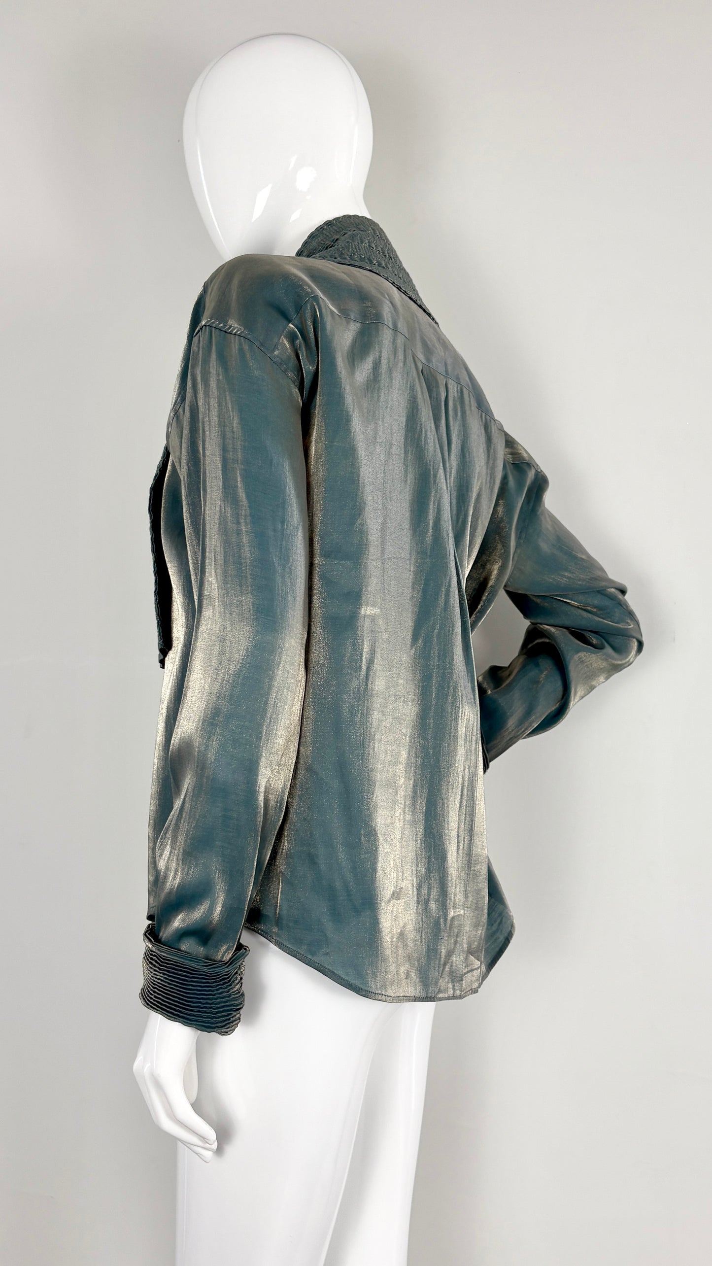 Romeo Gigli metallic blouse with pleated pussy bow