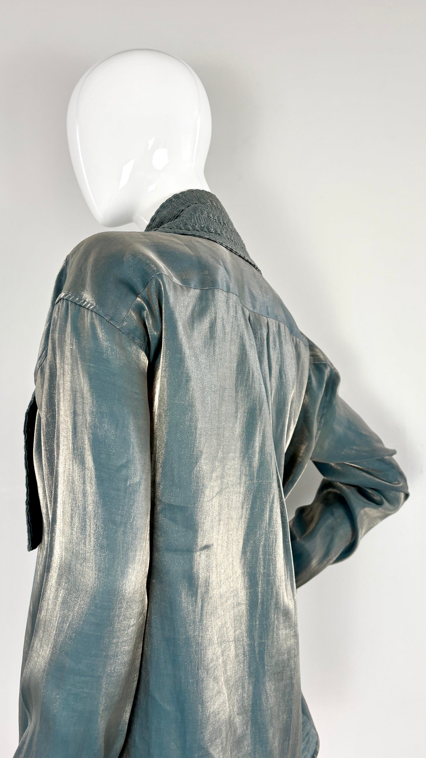 Romeo Gigli metallic blouse with pleated pussy bow