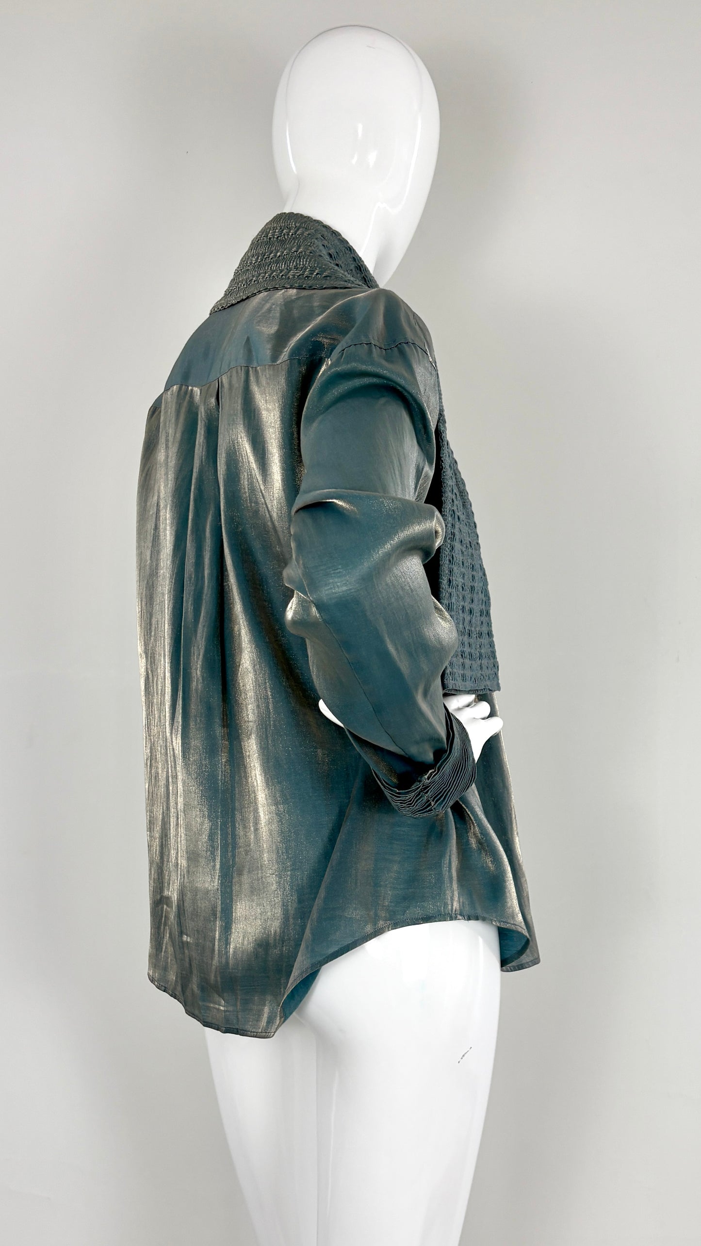 Romeo Gigli metallic blouse with pleated pussy bow