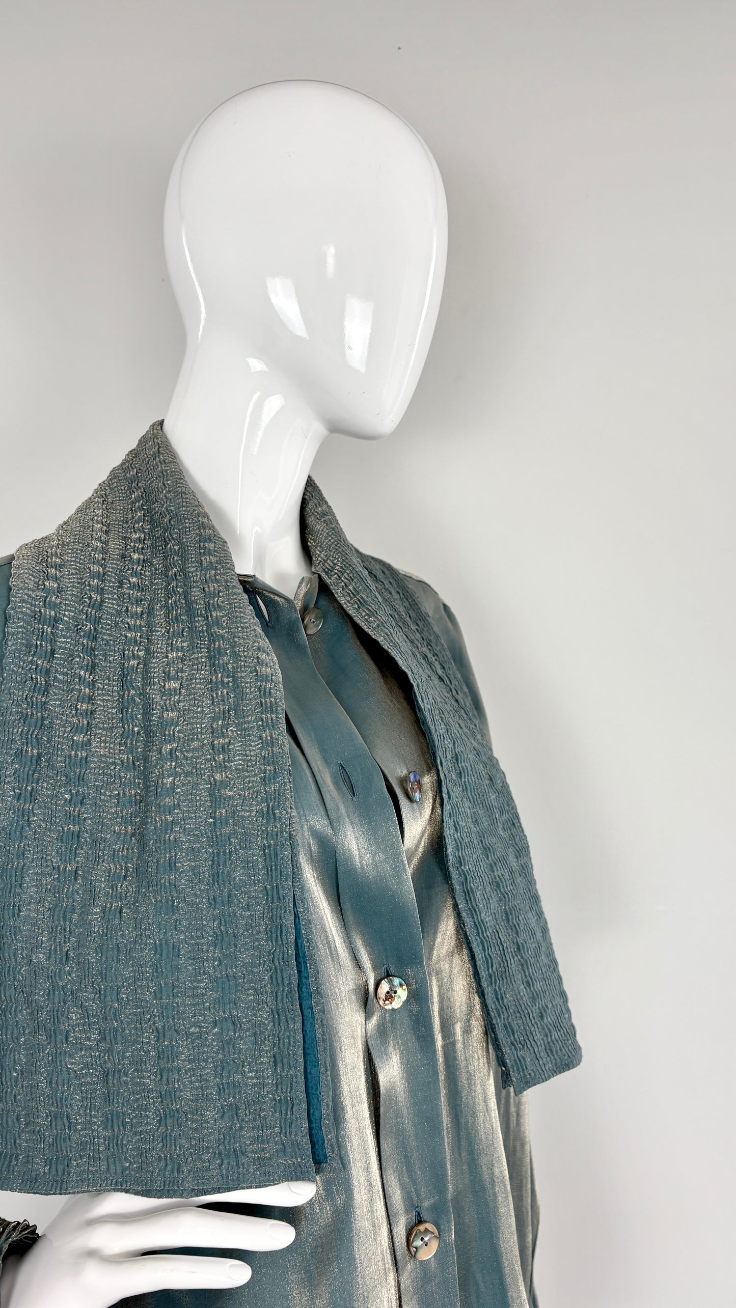 Romeo Gigli metallic blouse with pleated pussy bow