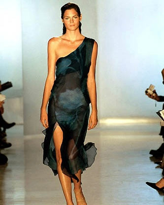 Donna Karan S/S 2000 floral print chiffon asymmetric dress