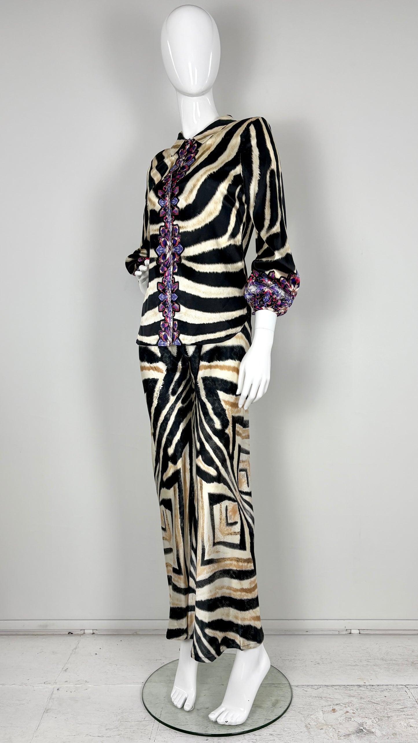 Roberto Cavalli zebra and gemstone print ensemble