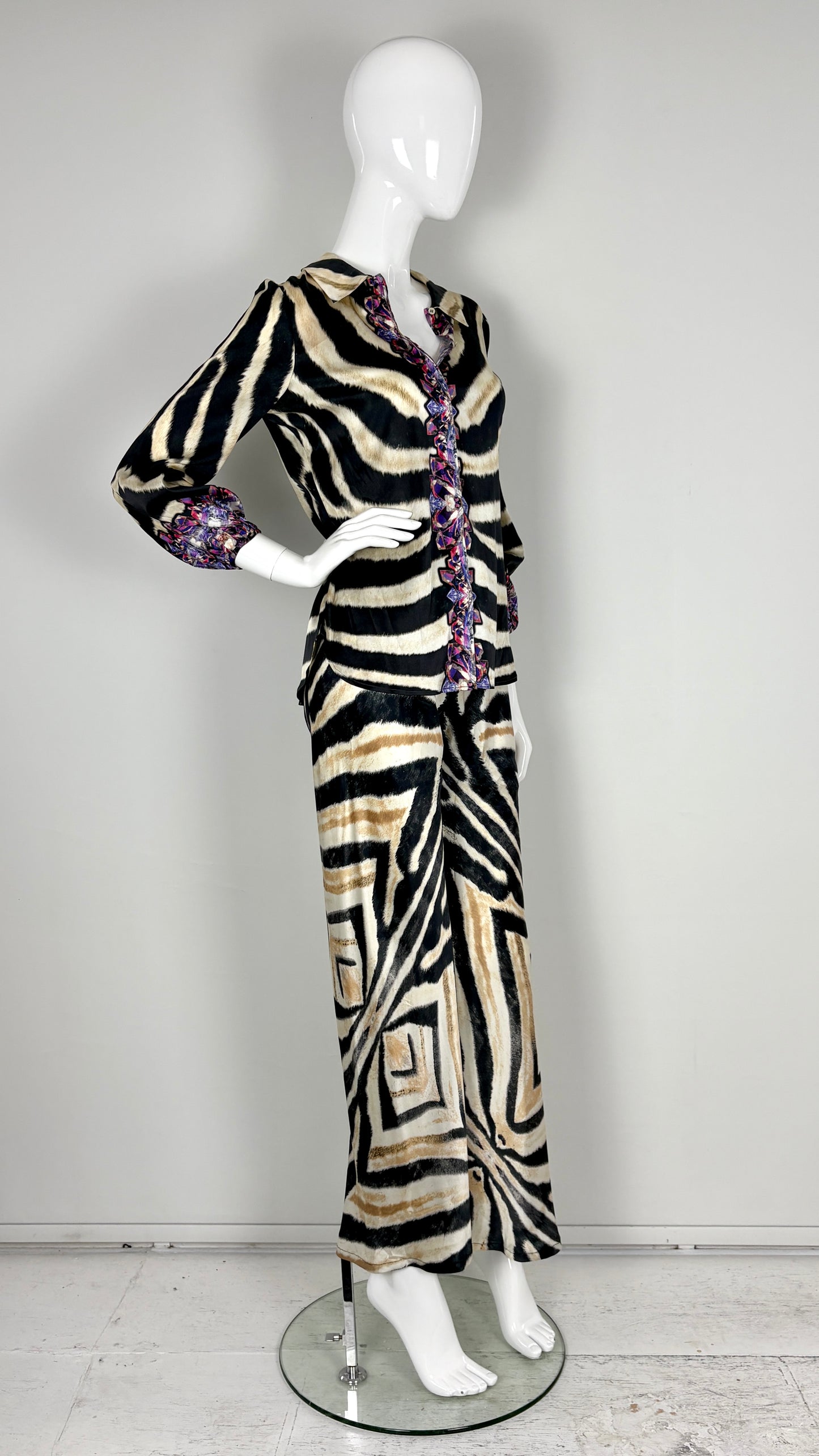 Roberto Cavalli zebra and gemstone print ensemble