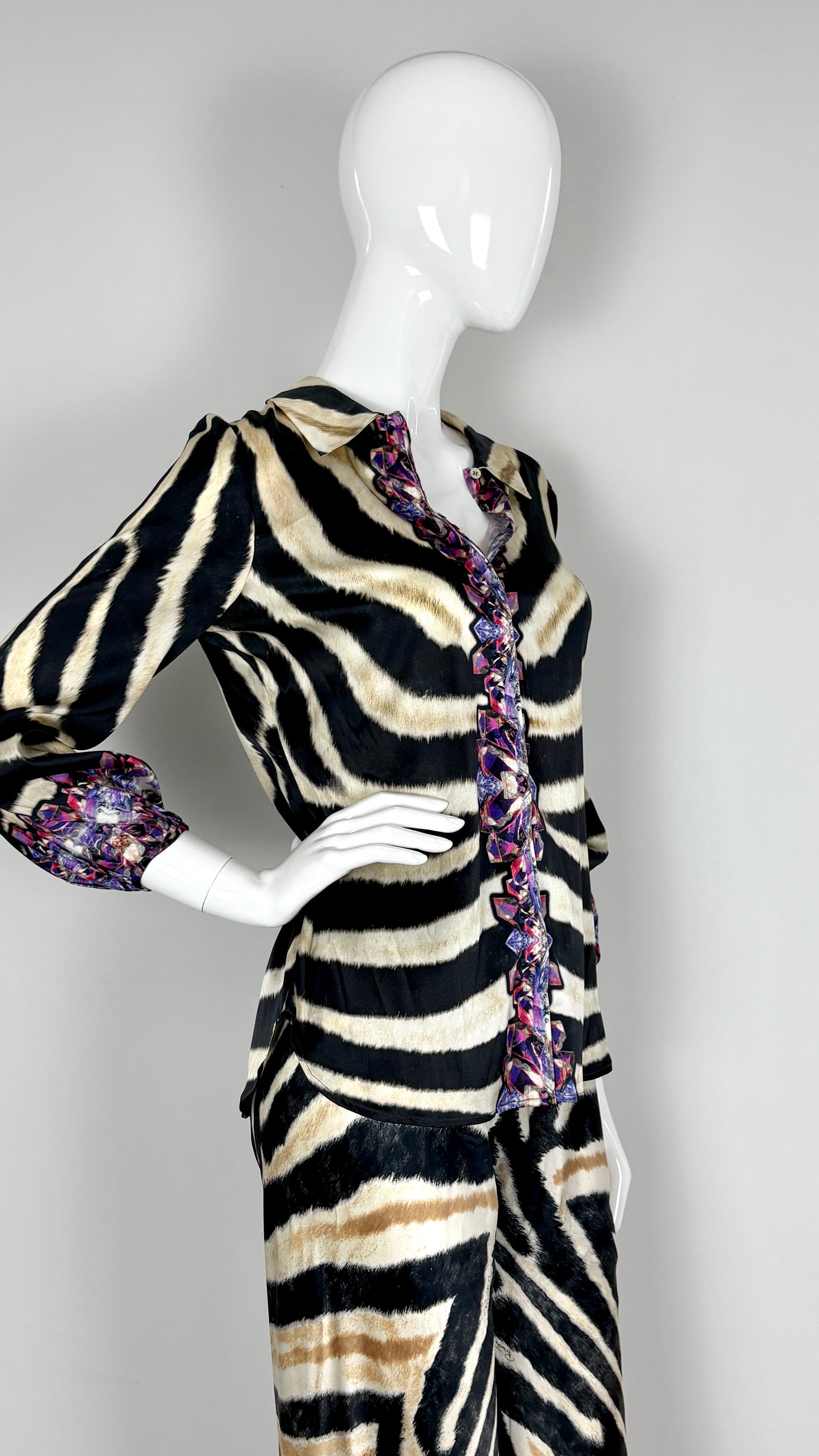 Roberto Cavalli zebra and gemstone print ensemble