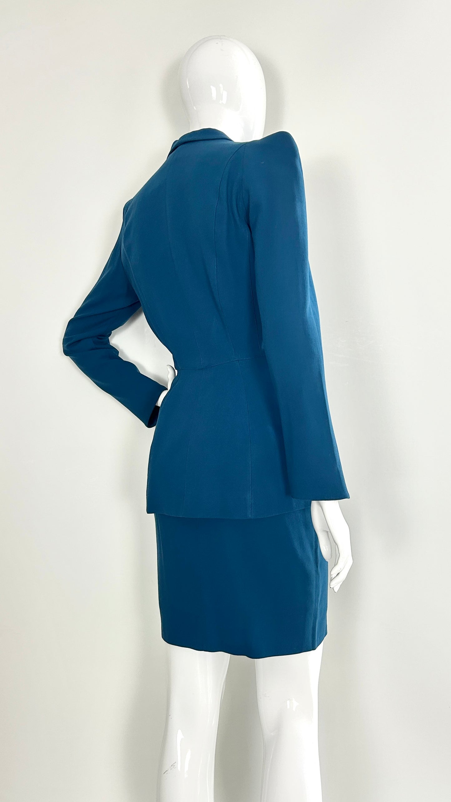 Thierry Mugler turquoise suit with silver hardware