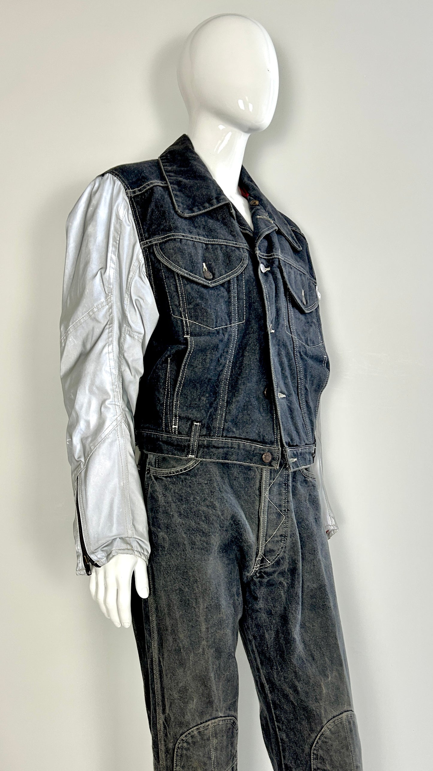 Walter Van Beirendonck reflective denim ensemble