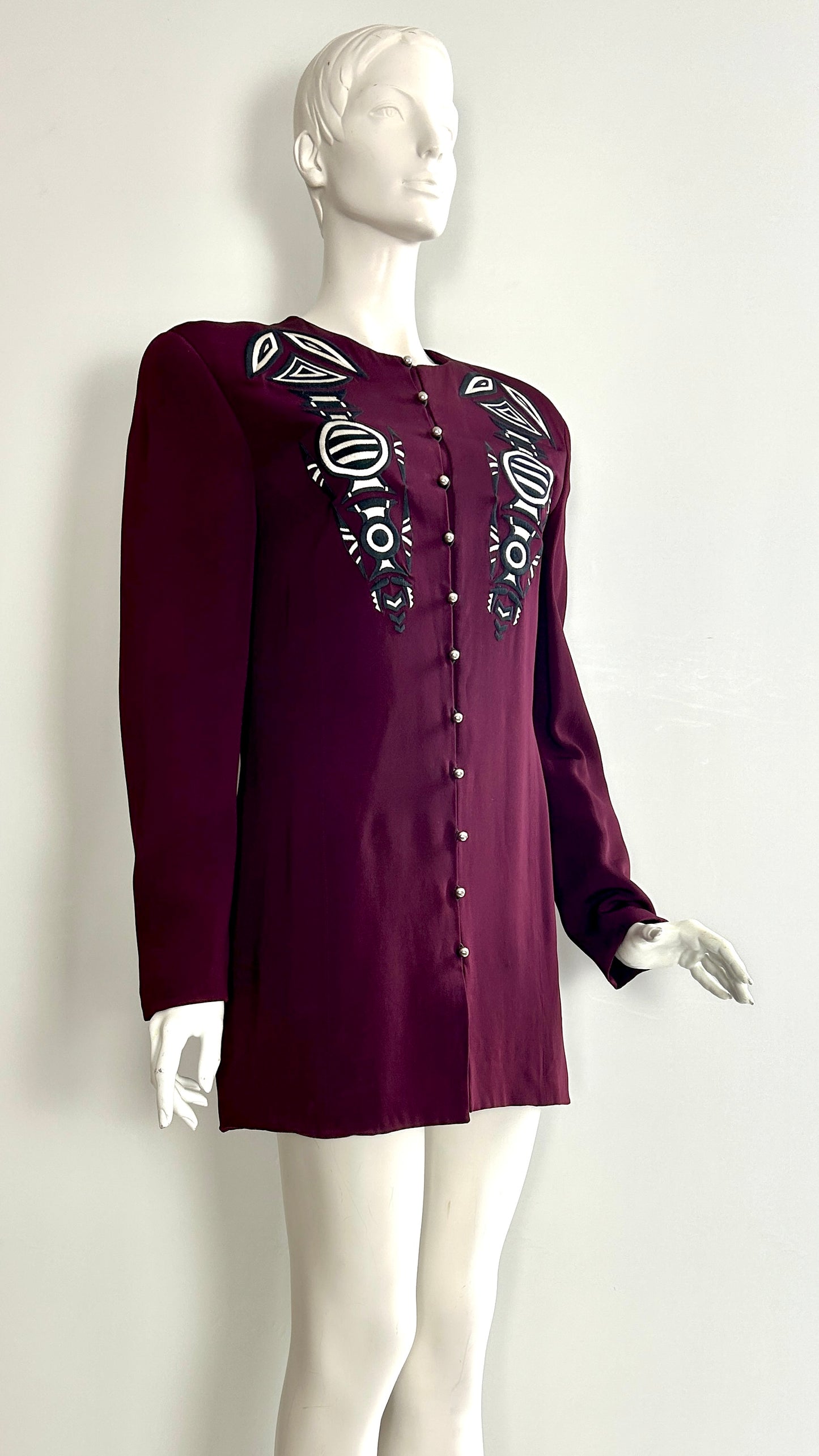 Ozbek maroon jacket with abstract black and white embroidery