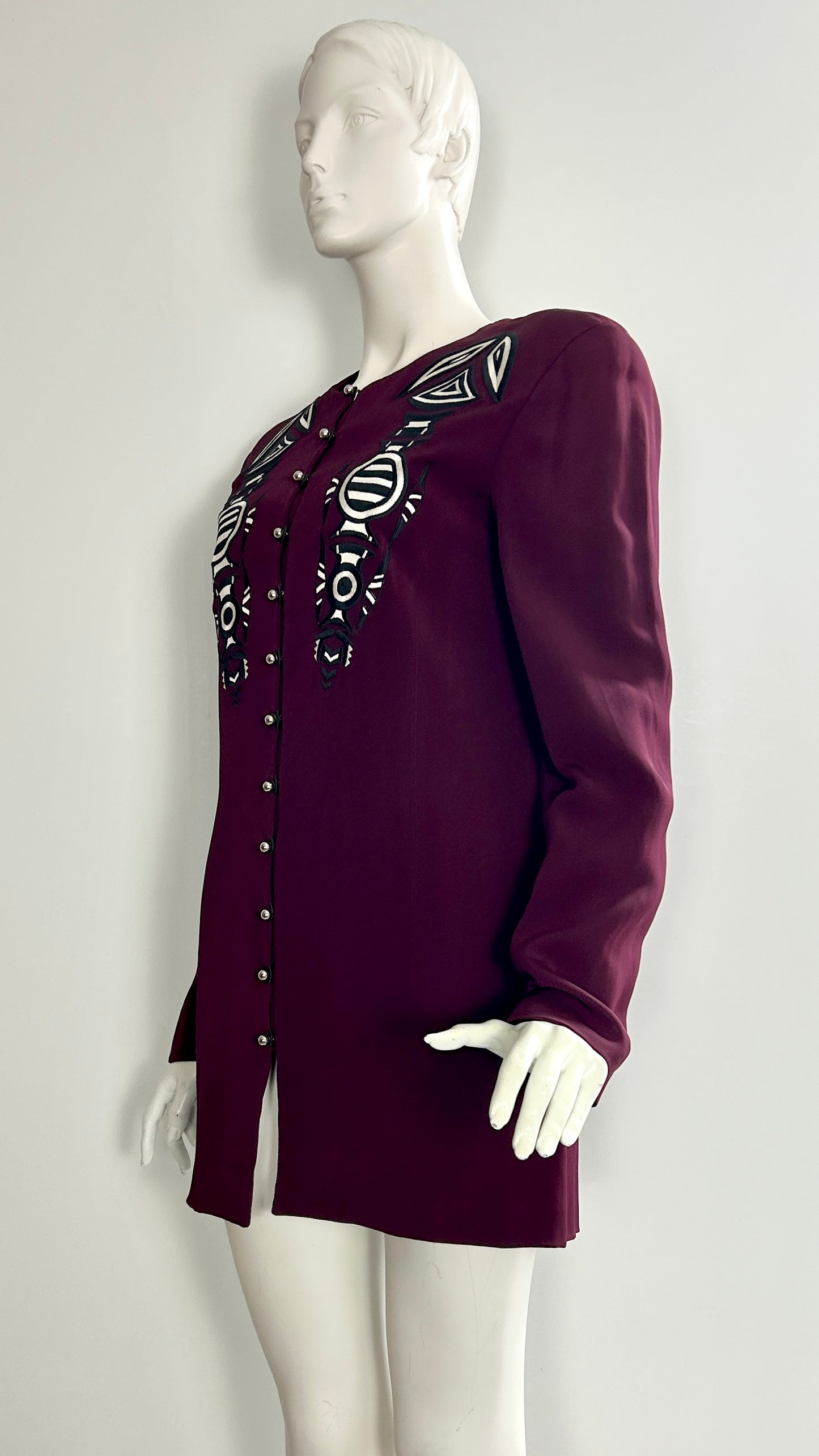 Ozbek maroon jacket with abstract black and white embroidery
