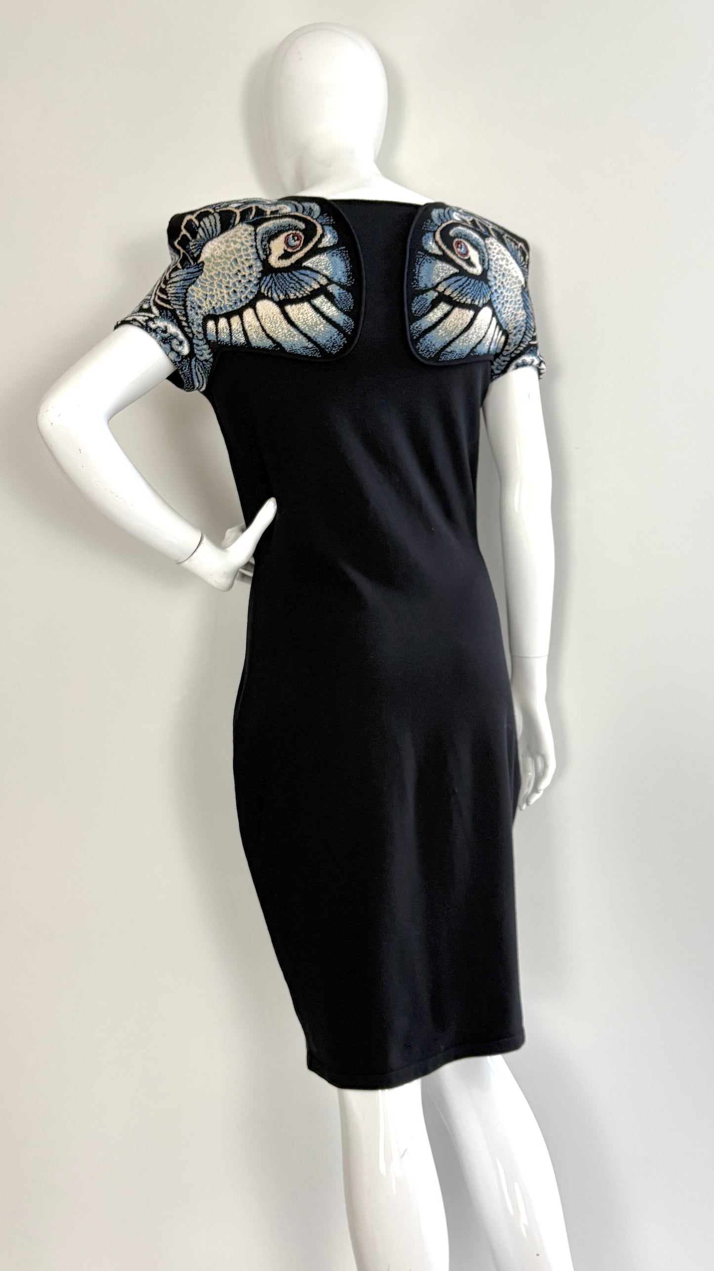 Alexander McQueen knit dress with koi fish shoulder detail