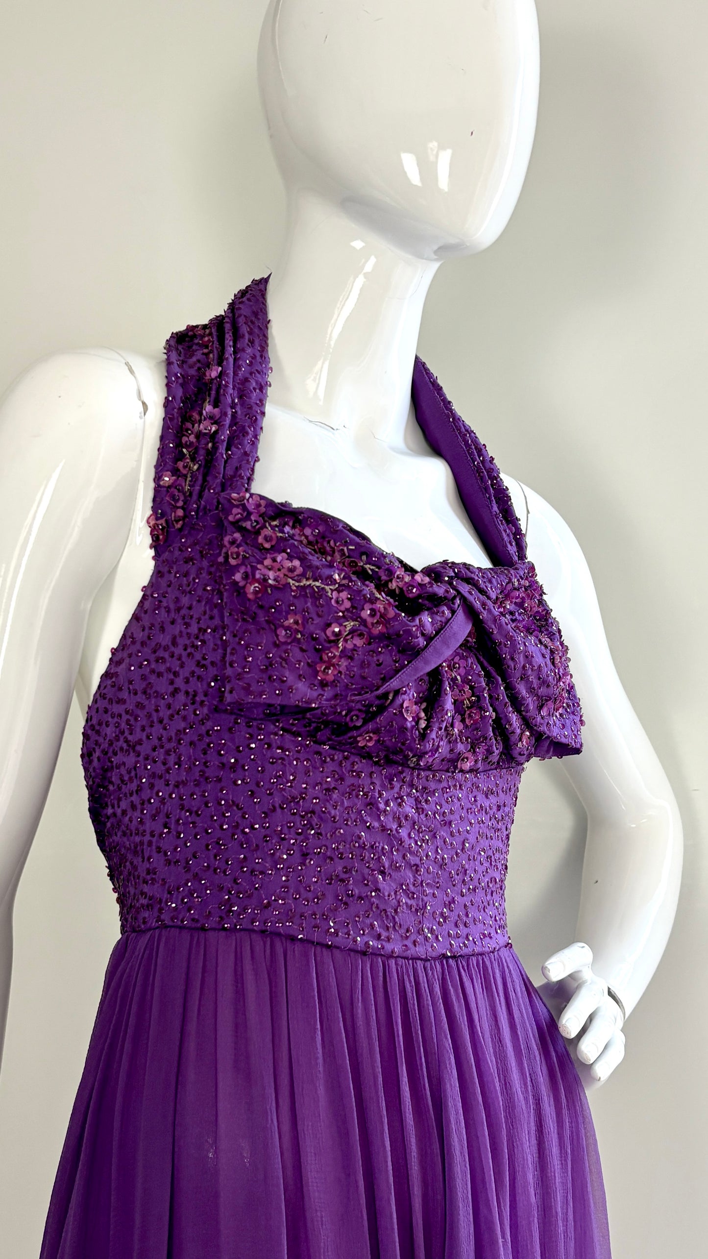 Christian Dior purple embroidered gown