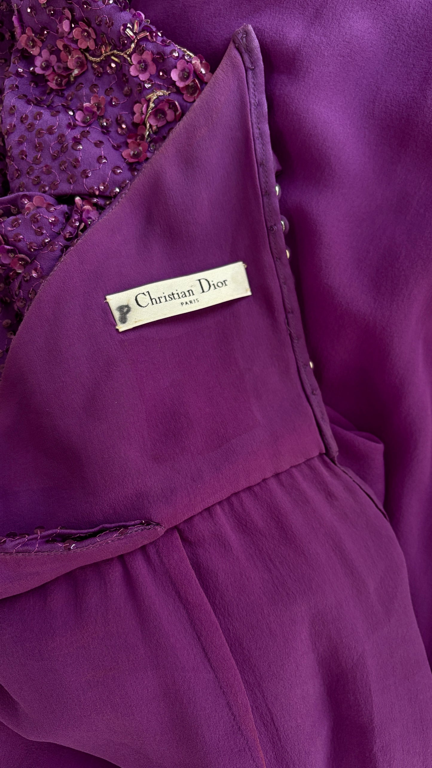 Christian Dior purple embroidered gown