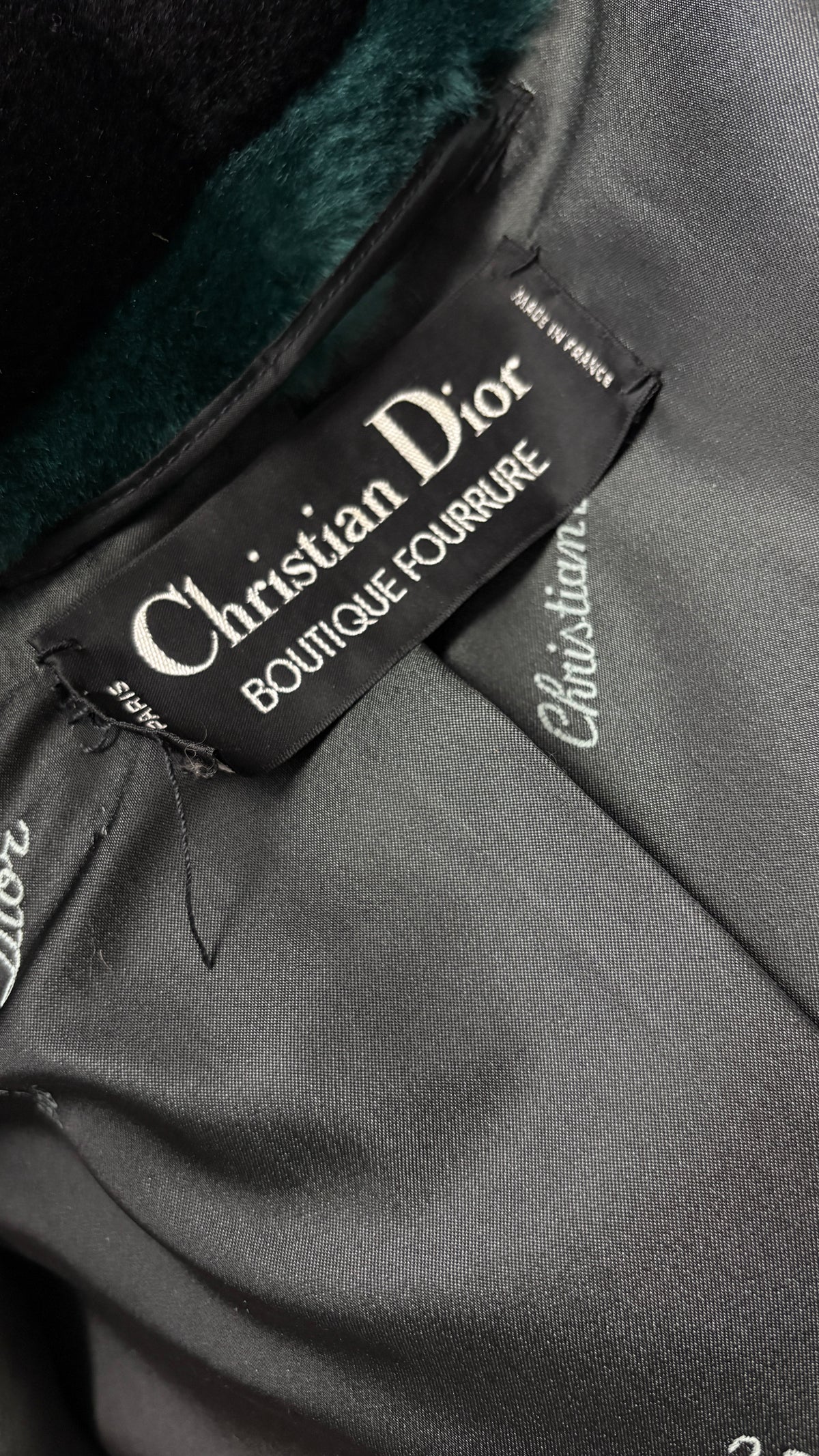 Christian Dior bottle green fur coat