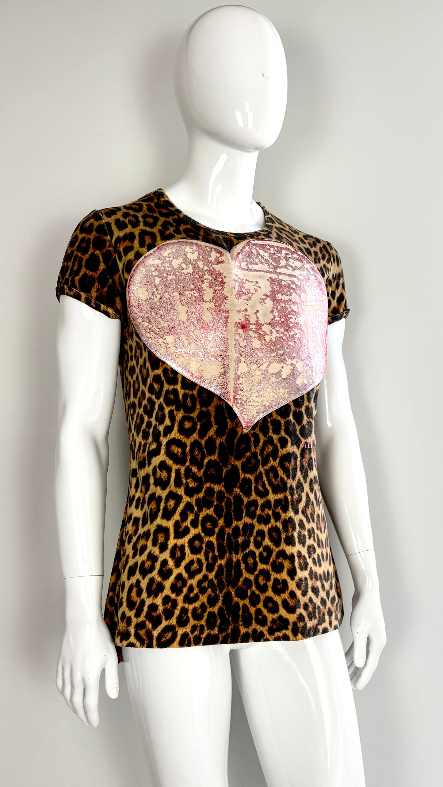 Vivienne Westwood A/W 1992/1993 'Always on camera' leopard print tee with latex heart motif