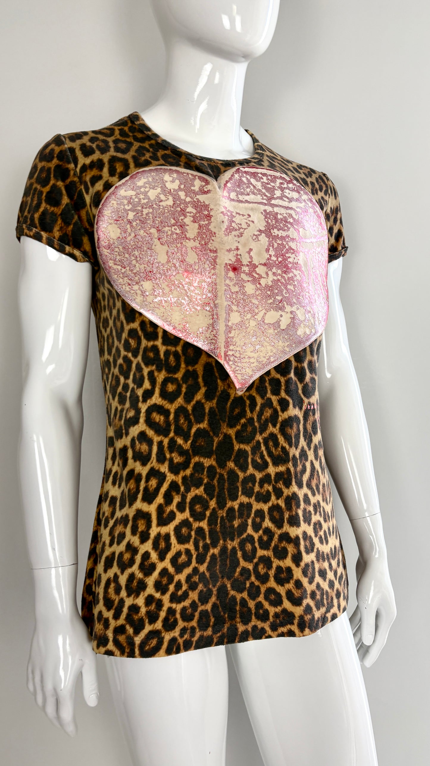 Vivienne Westwood A/W 1992/1993 'Always on camera' leopard print tee with latex heart motif