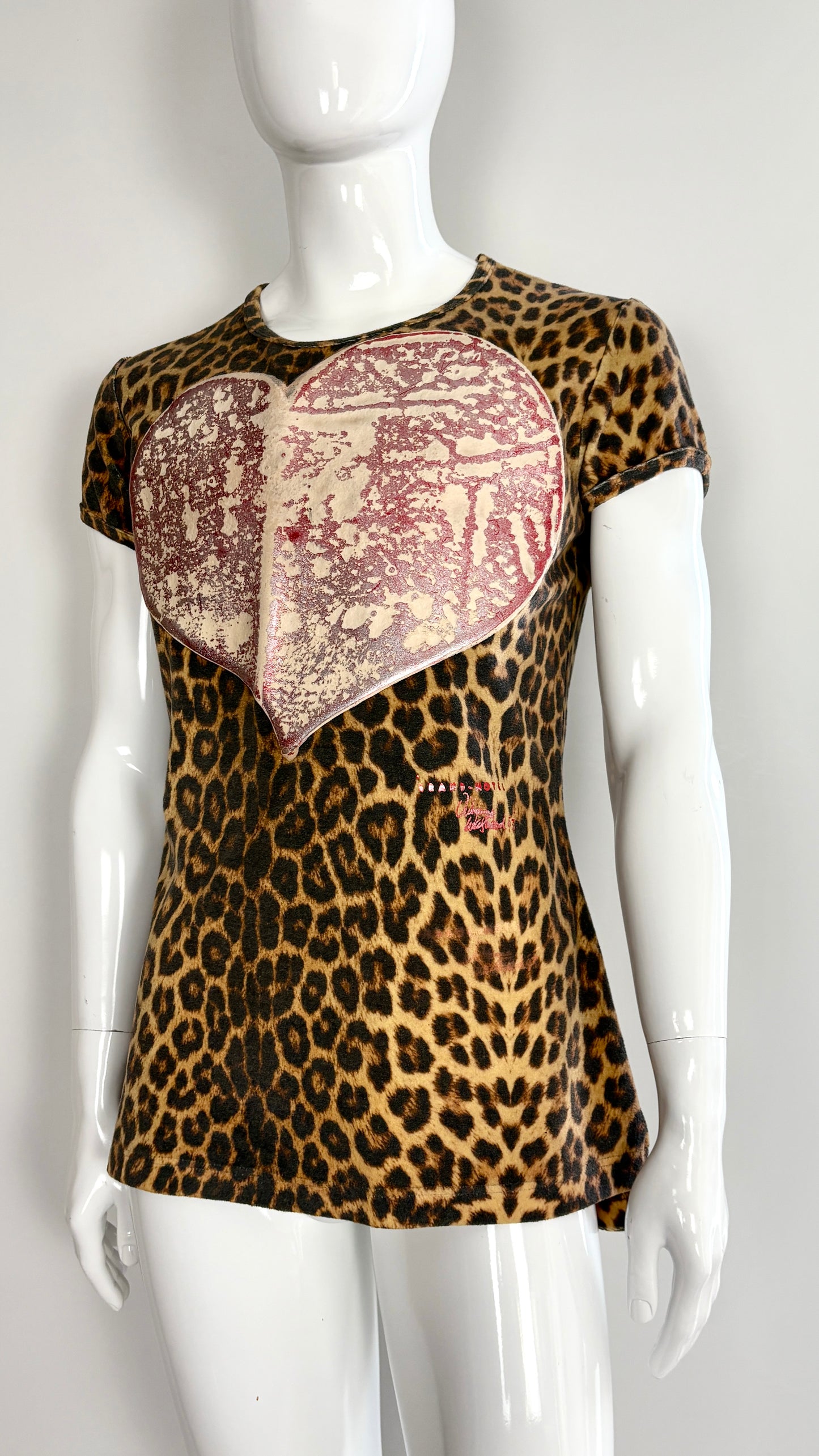 Vivienne Westwood A/W 1992/1993 'Always on camera' leopard print tee with latex heart motif