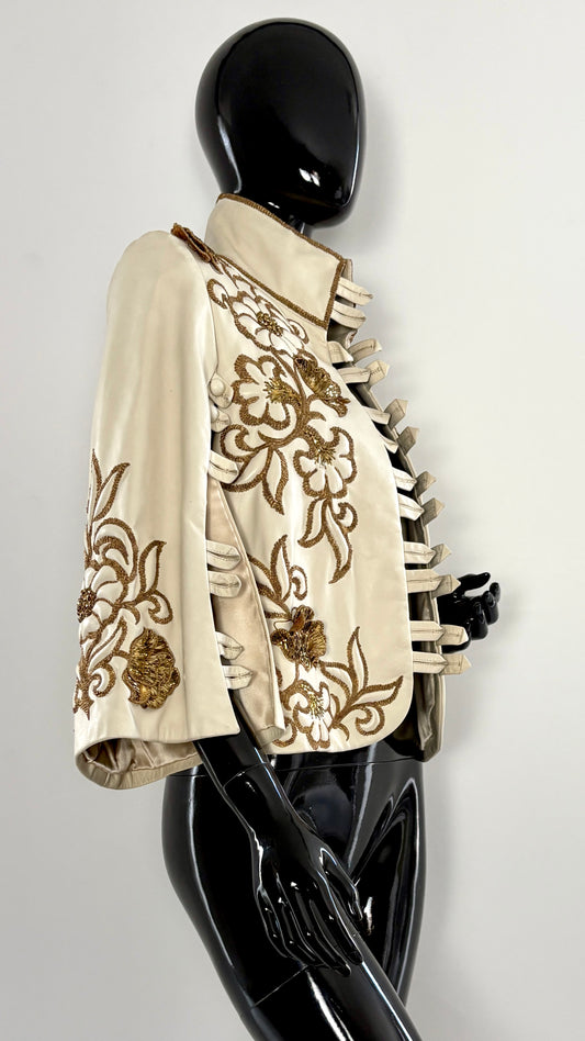 Scherrer Couture leather jacket with metal embroidery
