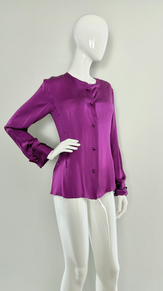 Margiela raw edge magenta silk blouse