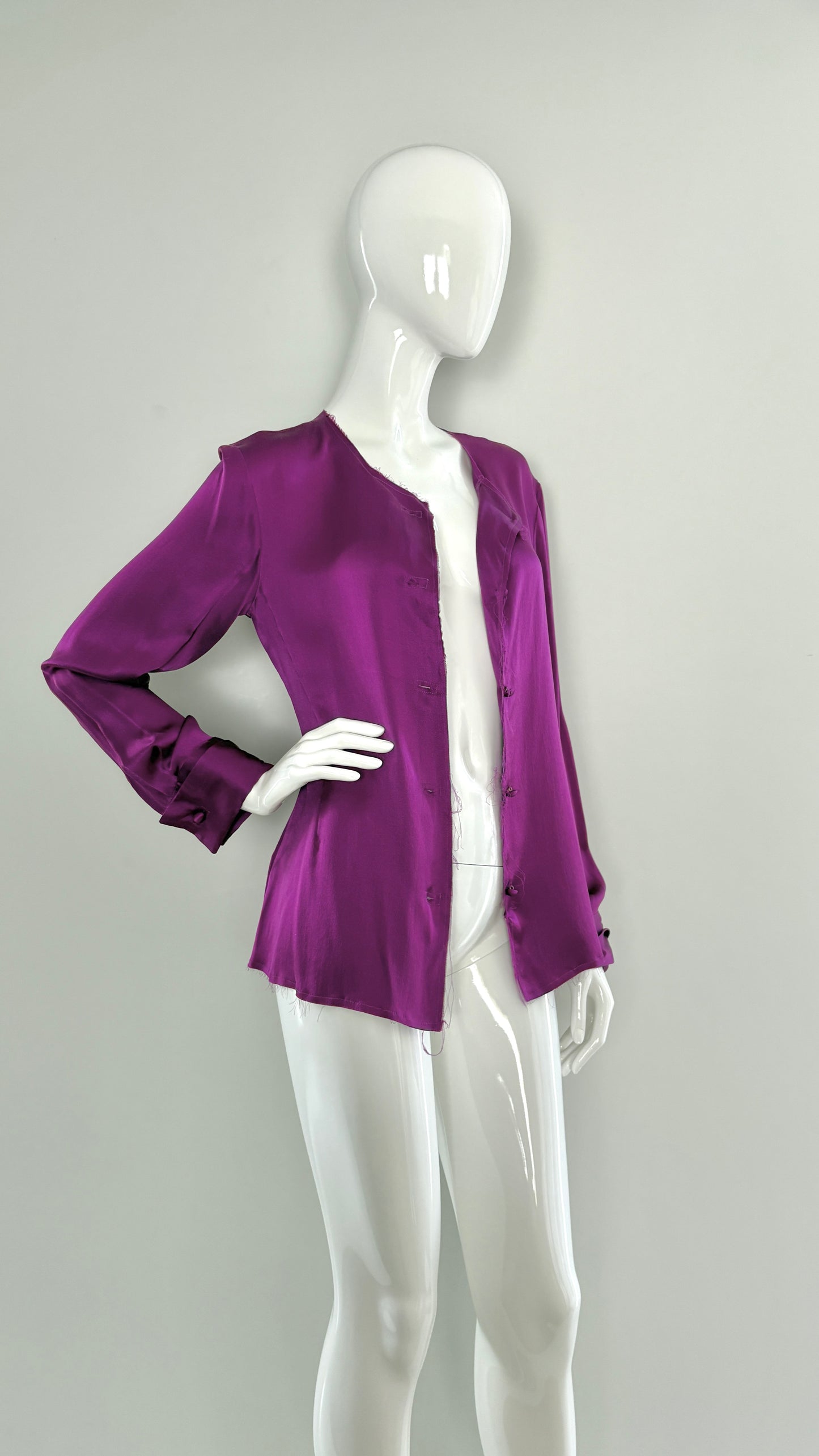Margiela raw edge magenta silk blouse