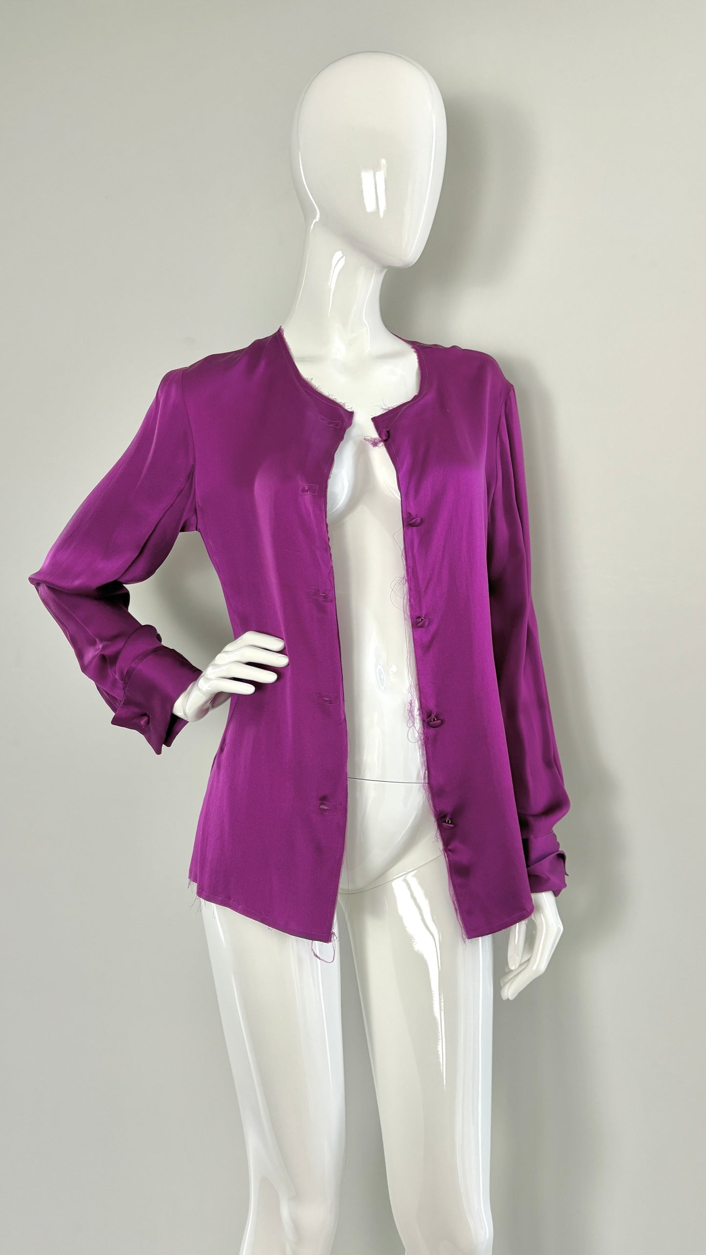 Margiela raw edge magenta silk blouse