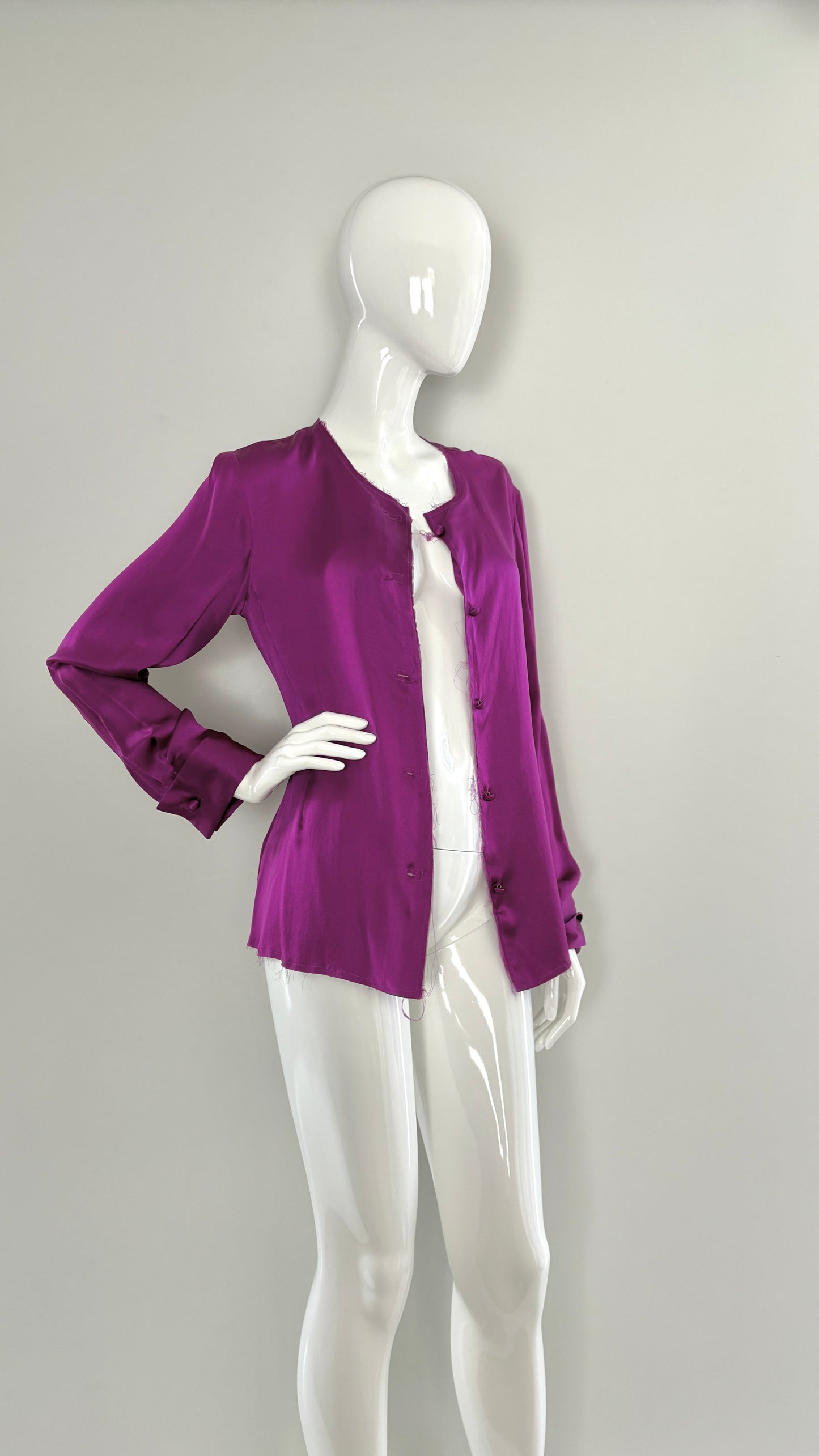Margiela raw edge magenta silk blouse